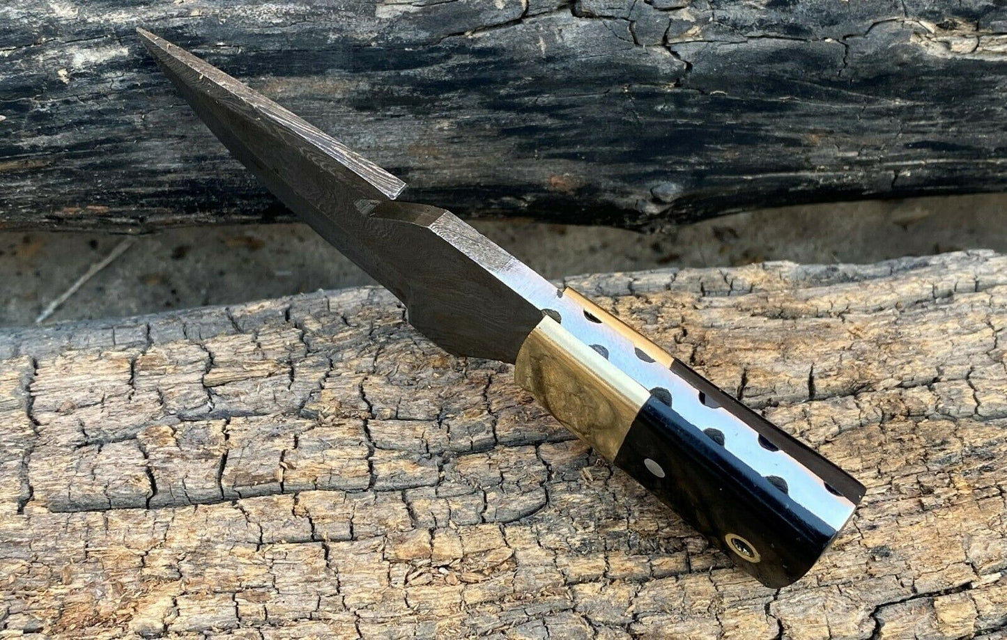 4.5" HAND FORGED Damascus Steel Gut Hook Neck Knife "Horn Handle With Sheath