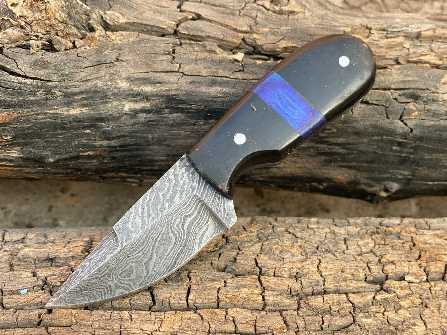4.5" Handmade Forged Damascus Steel EDC Mini Neck Knife"Buffalo Horn Handle