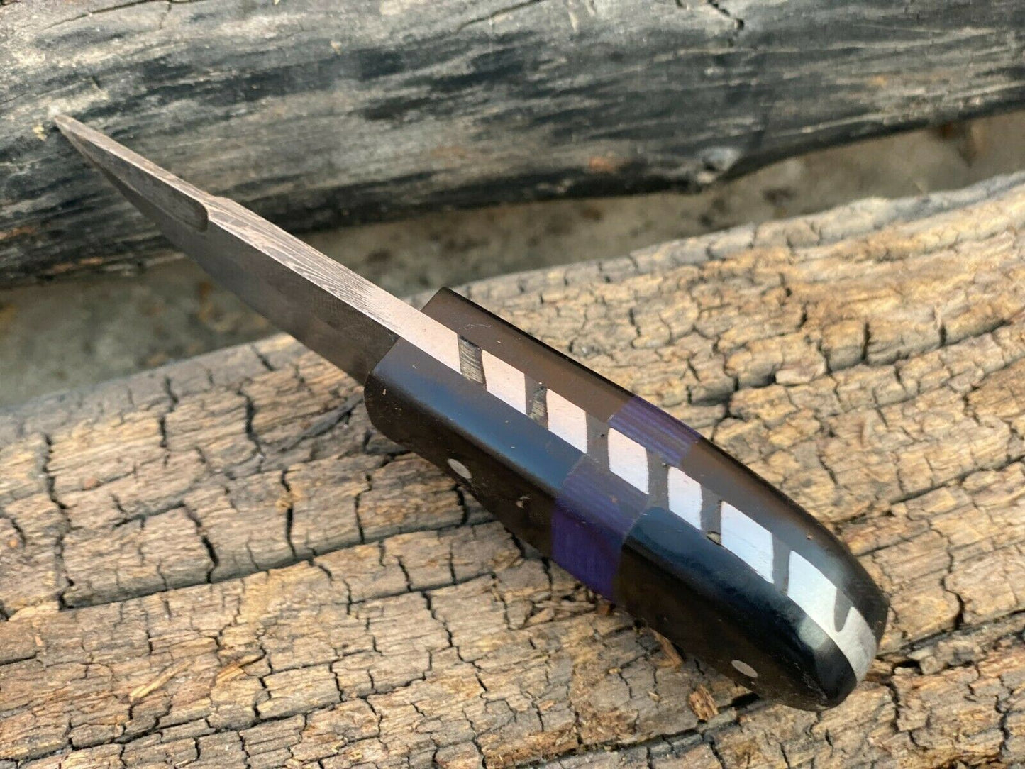 4.5" Handmade Forged Damascus Steel EDC Mini Neck Knife"Buffalo Horn Handle