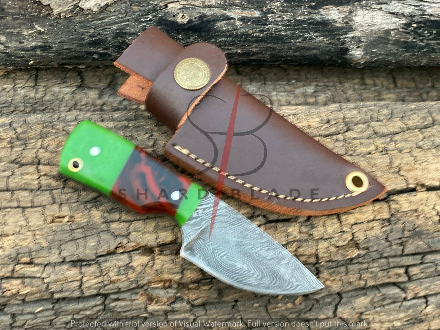 4.5" Handmade Forged Damascus Steel Skinner Hunting Mini Neck Knife With Sheath