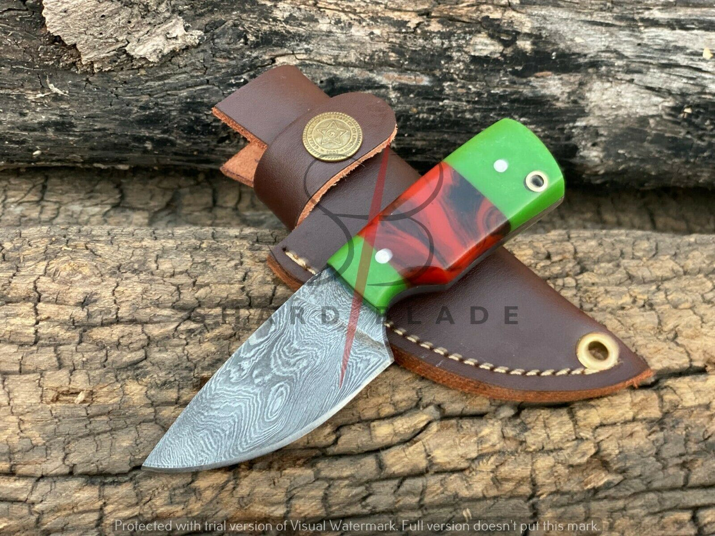 4.5" Handmade Forged Damascus Steel Skinner Hunting Mini Neck Knife With Sheath