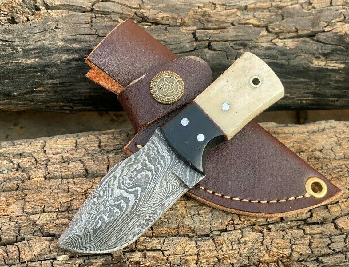 4.5" Handmade Damascus Steel Skinner Mini Neck Knife " Horn & Bone Handle"