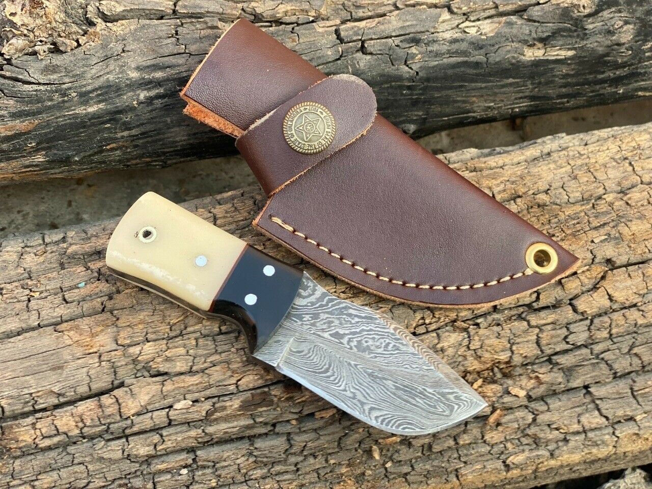 4.5" Handmade Damascus Steel Skinner Mini Neck Knife " Horn & Bone Handle"