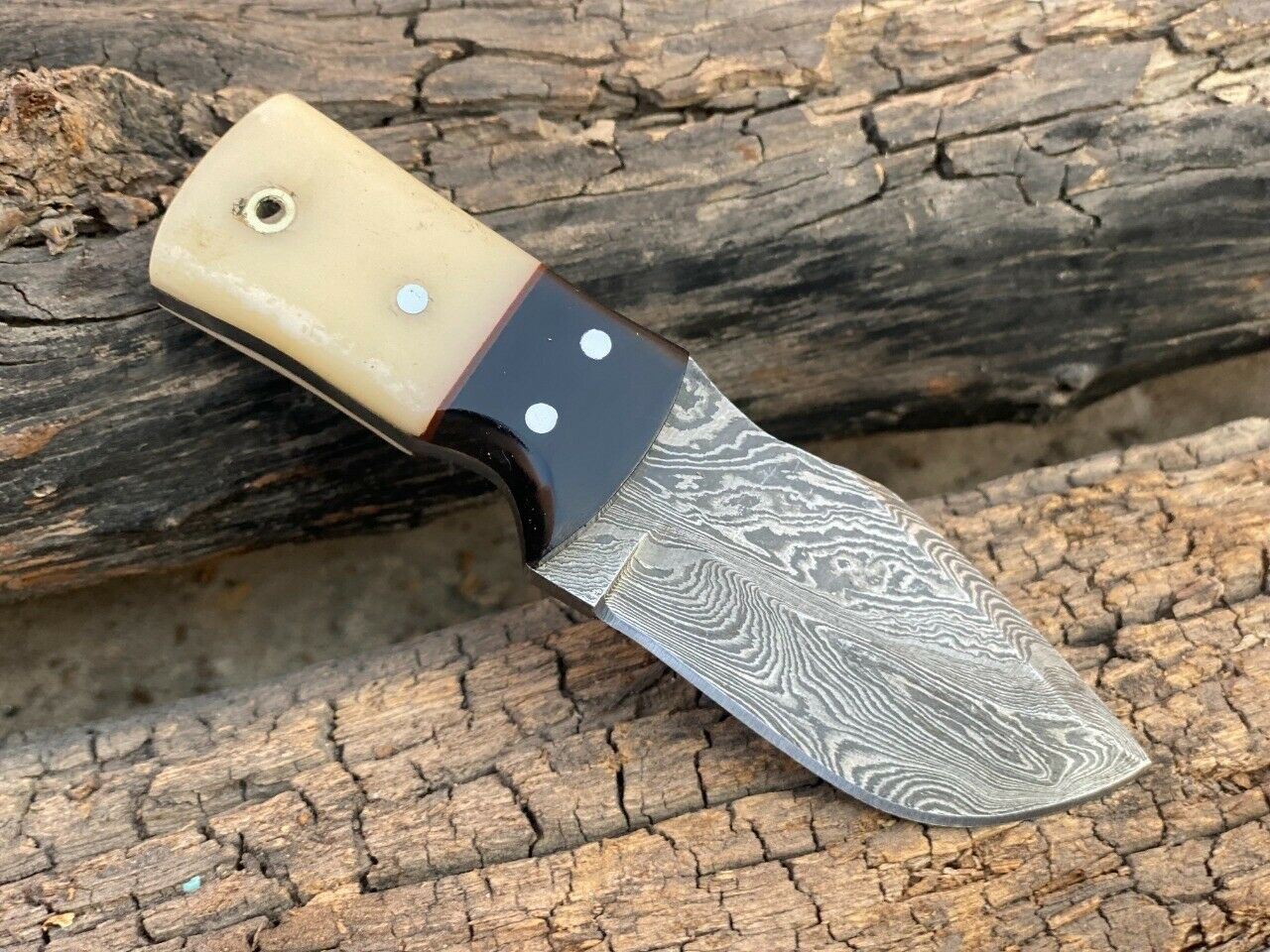 4.5" Handmade Damascus Steel Skinner Mini Neck Knife " Horn & Bone Handle"