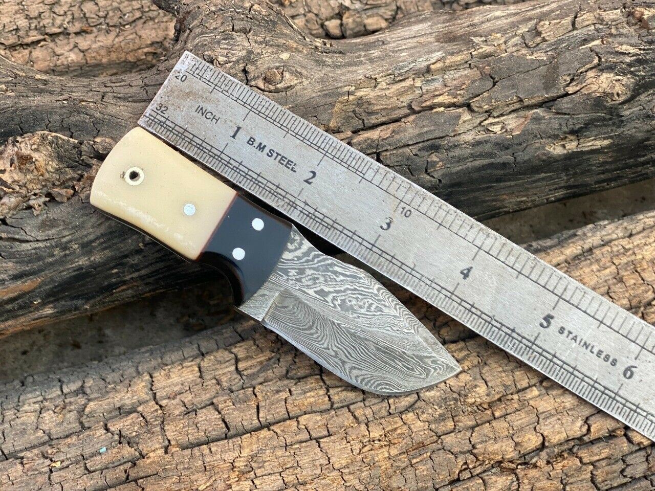 4.5" Handmade Damascus Steel Skinner Mini Neck Knife " Horn & Bone Handle"