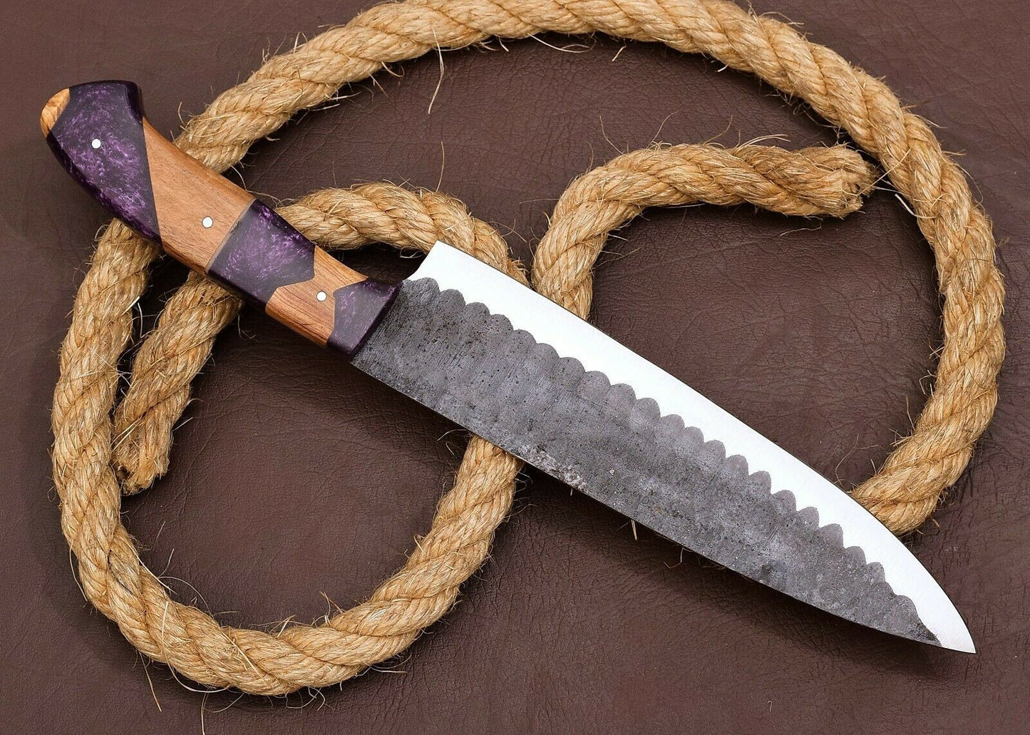12" SHARD BLADE Custom Hand Forged D2 Steel Hunting Kitchen Chef Knife W/ Sheath