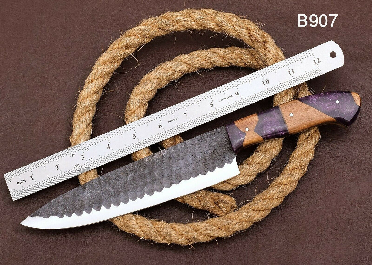 12" SHARD BLADE Custom Hand Forged D2 Steel Hunting Kitchen Chef Knife W/ Sheath