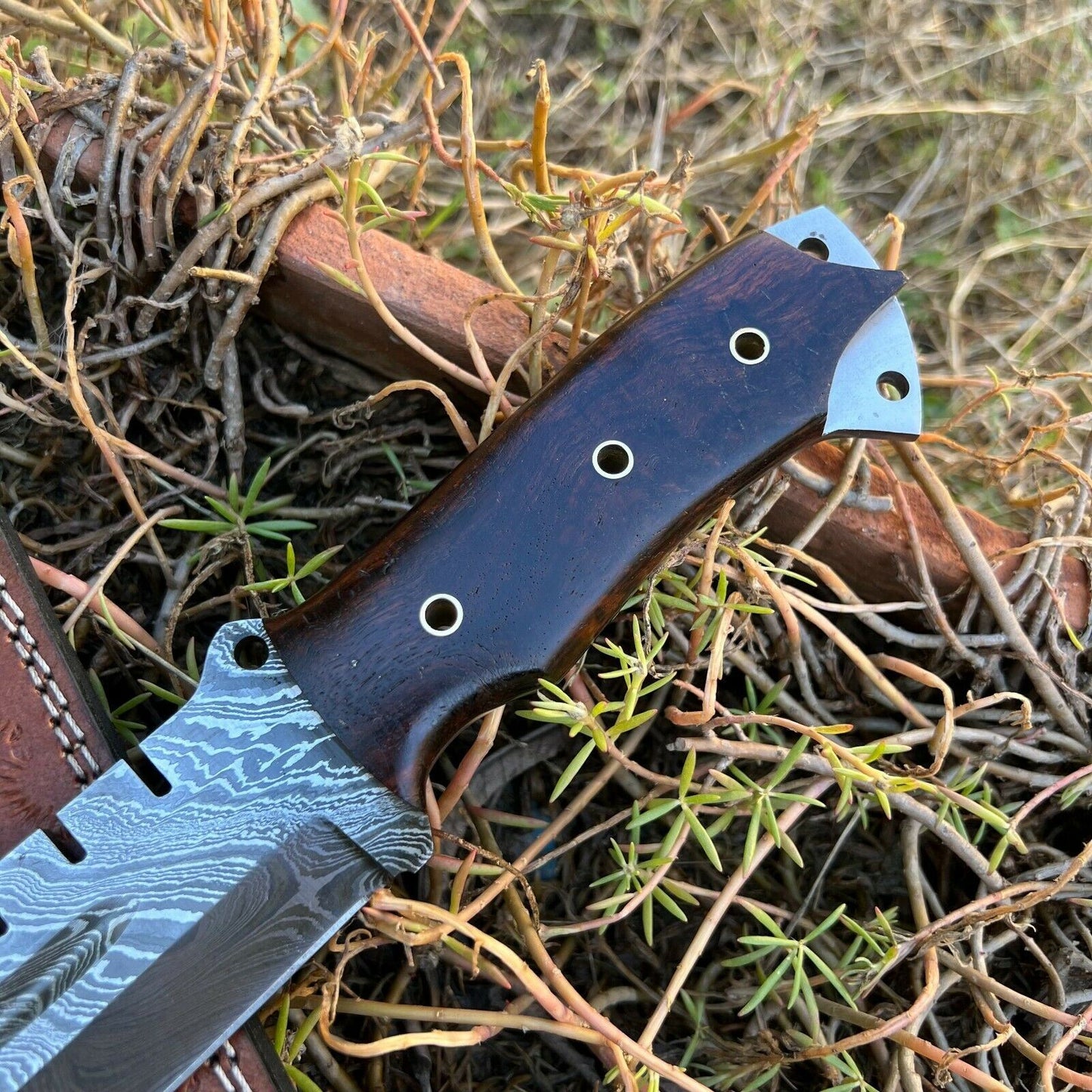 13" SHARDBLADE HAND FORGED Damascus Steel Bowie Hunting Knife Rose Wood Handle