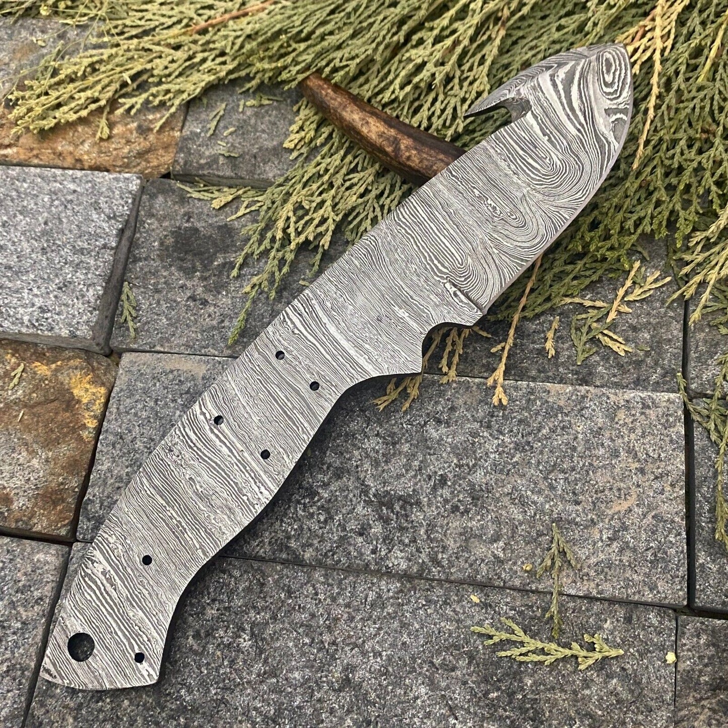 SHARDBLADE HAND FORGED DAMASCUS Steel GUT HOOK Blank Blade Full Tang BLADE Knife