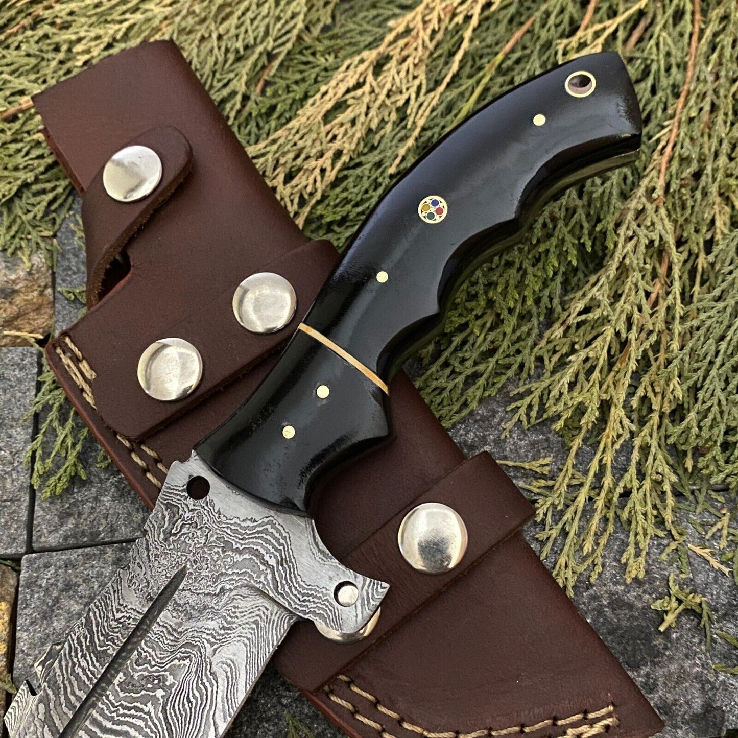SHARDBLADE CUSTOM HAND FORGED DAMASCUS STEEL TRACKER HUNTING KNIFE WITH SHEATH