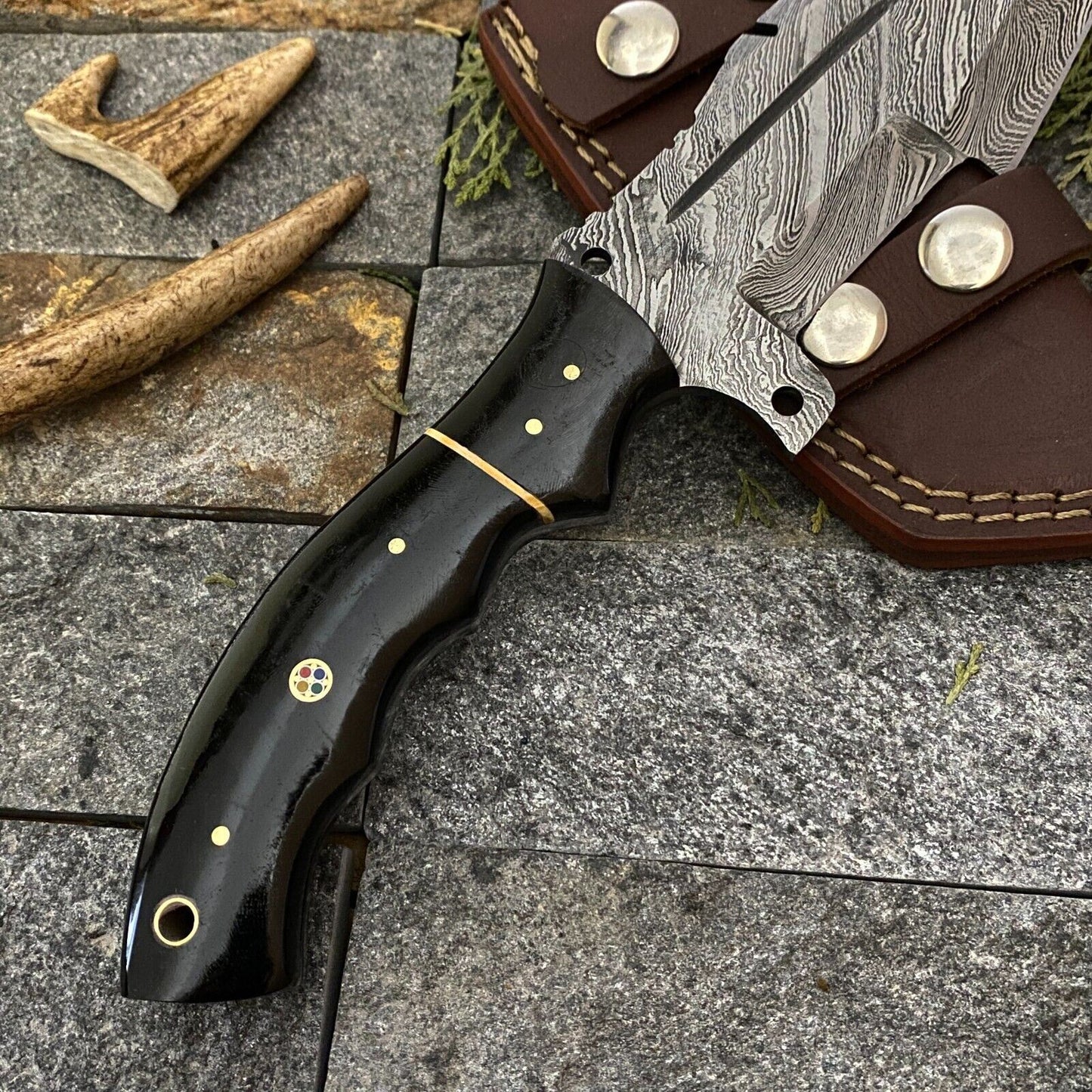 SHARDBLADE CUSTOM HAND FORGED DAMASCUS STEEL TRACKER HUNTING KNIFE WITH SHEATH