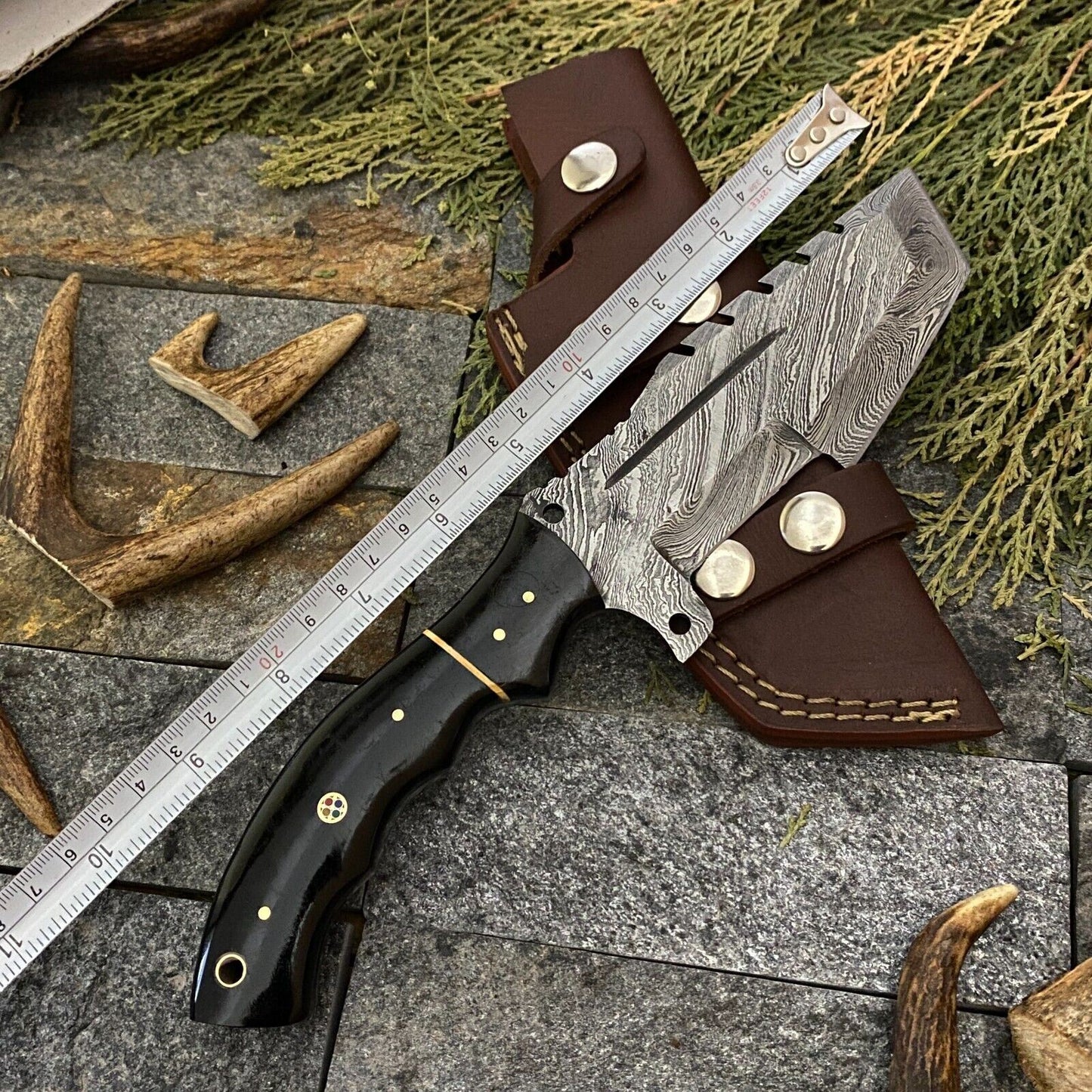 SHARDBLADE CUSTOM HAND FORGED DAMASCUS STEEL TRACKER HUNTING KNIFE WITH SHEATH