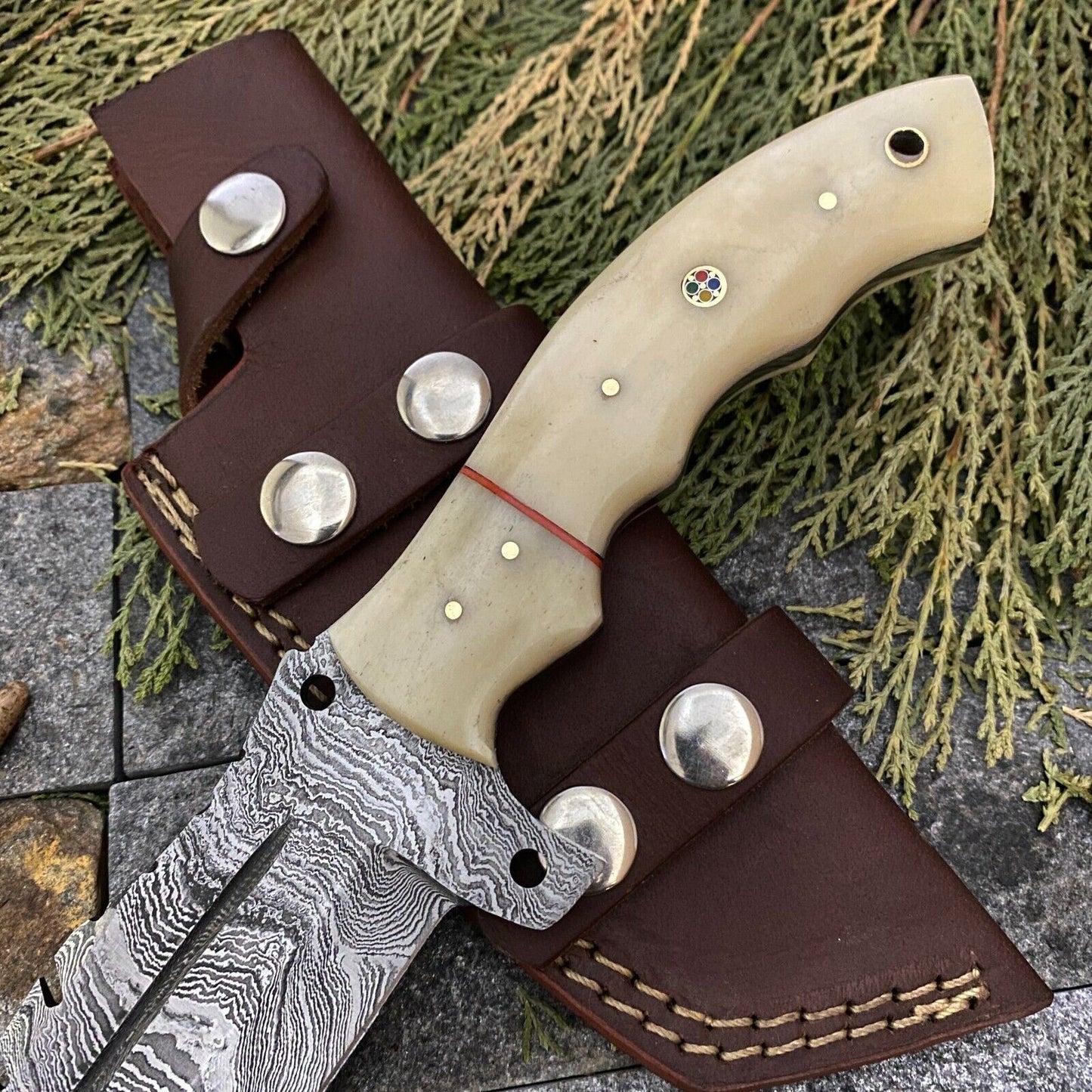 SHARDBLADE CUSTOM HAND FORGED DAMASCUS STEEL TRACKER HUNTING KNIFE WITH SHEATH