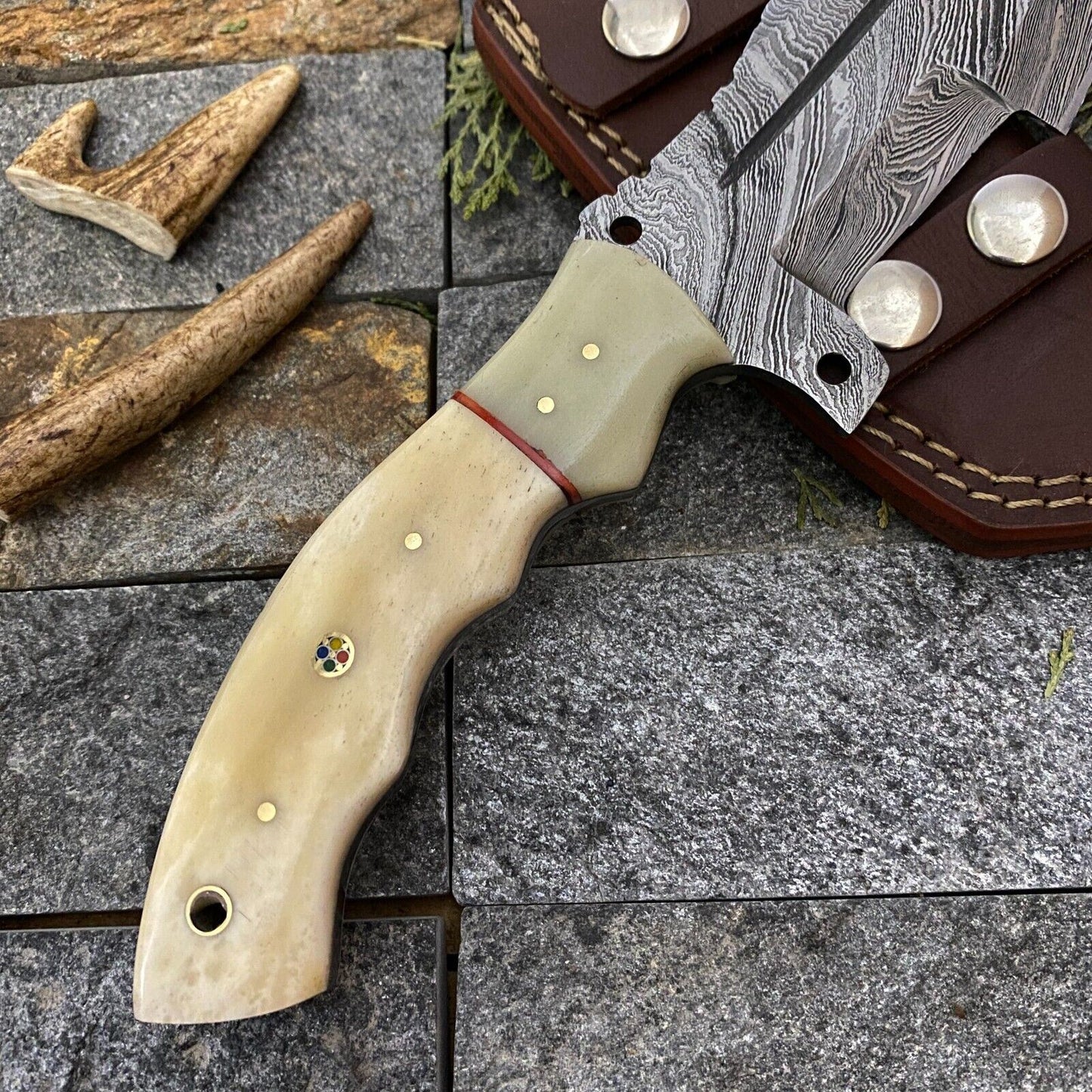 SHARDBLADE CUSTOM HAND FORGED DAMASCUS STEEL TRACKER HUNTING KNIFE WITH SHEATH