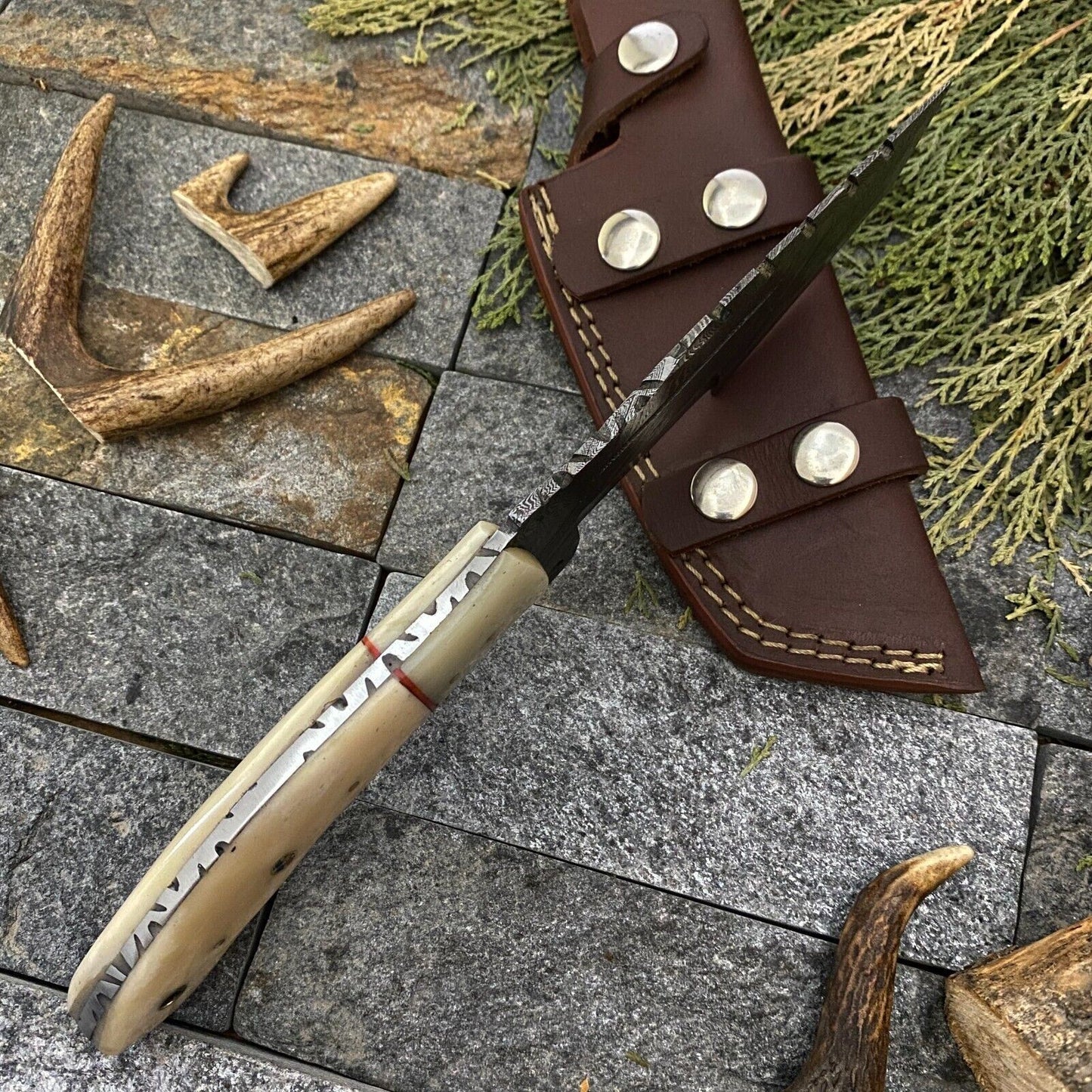 SHARDBLADE CUSTOM HAND FORGED DAMASCUS STEEL TRACKER HUNTING KNIFE WITH SHEATH