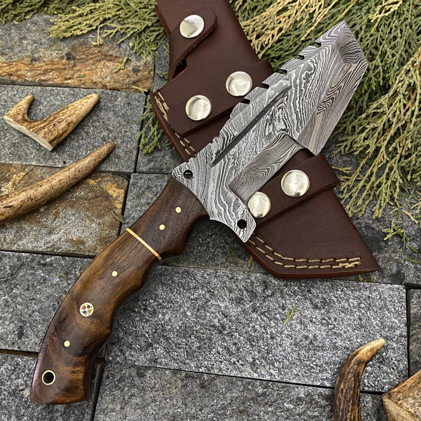 SHARDBLADE HAND FORGED DAMASCUS STEEL CAMPING TRACKER HUNTING KNIFE WITH SHEATH