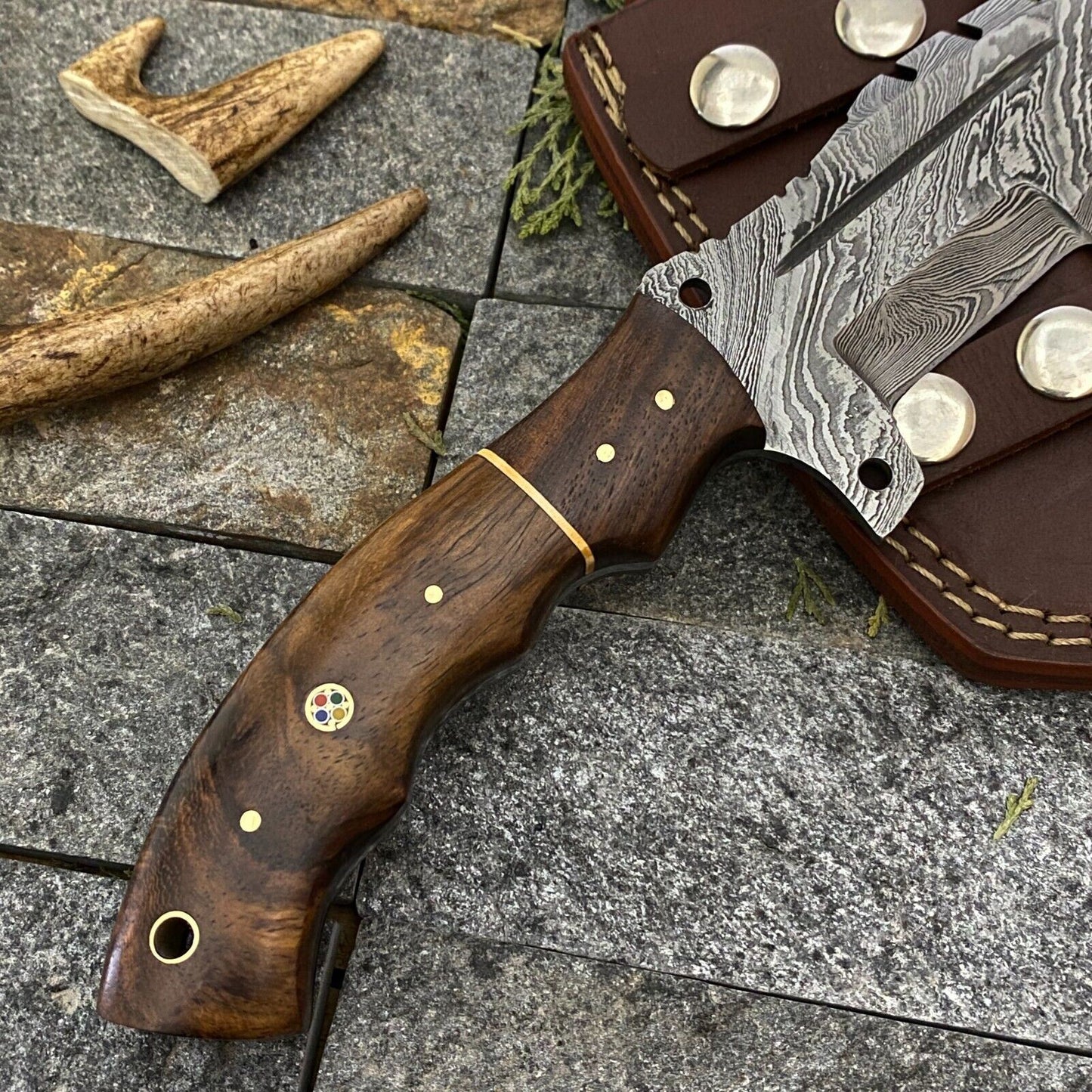 SHARDBLADE HAND FORGED DAMASCUS STEEL CAMPING TRACKER HUNTING KNIFE WITH SHEATH