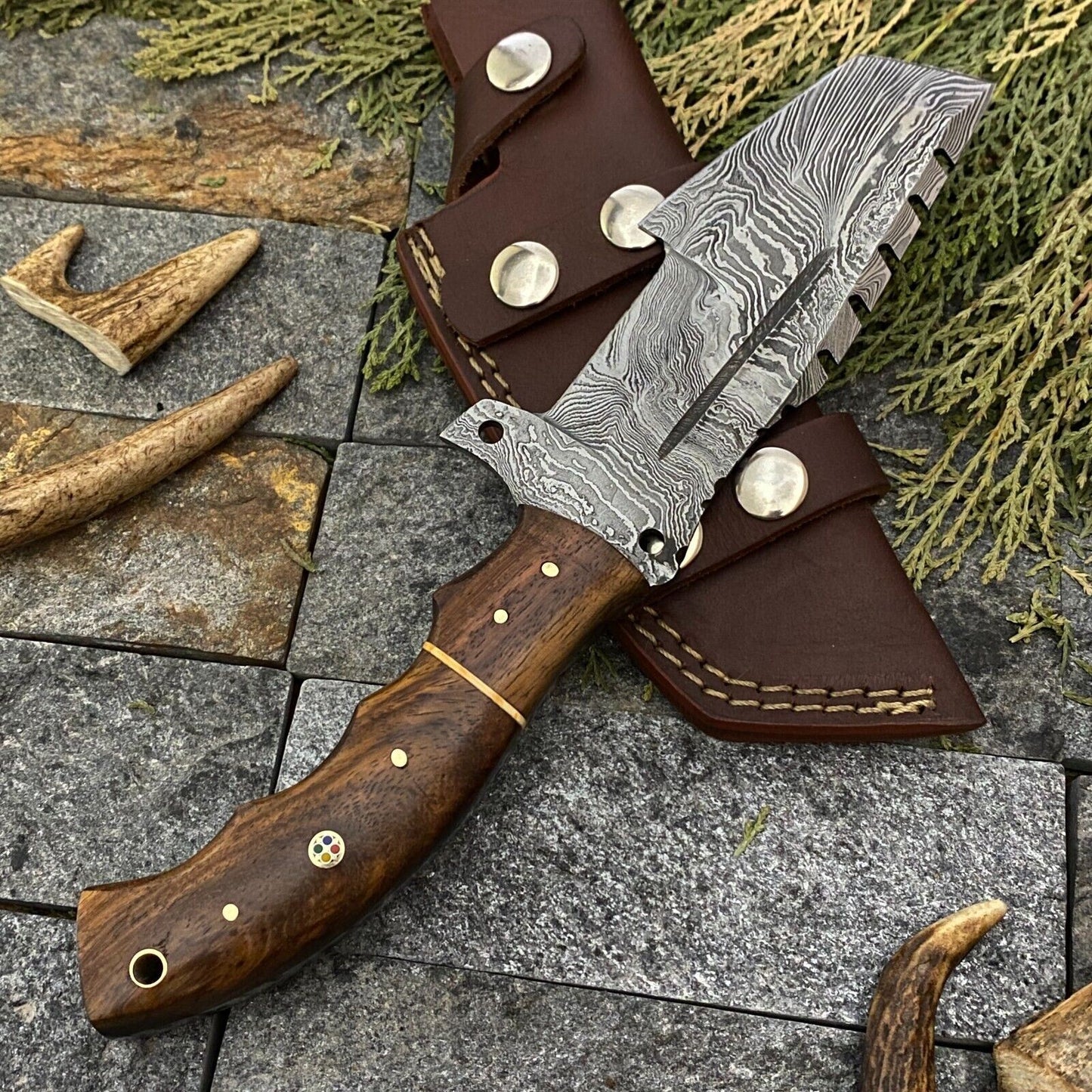 SHARDBLADE HAND FORGED DAMASCUS STEEL CAMPING TRACKER HUNTING KNIFE WITH SHEATH