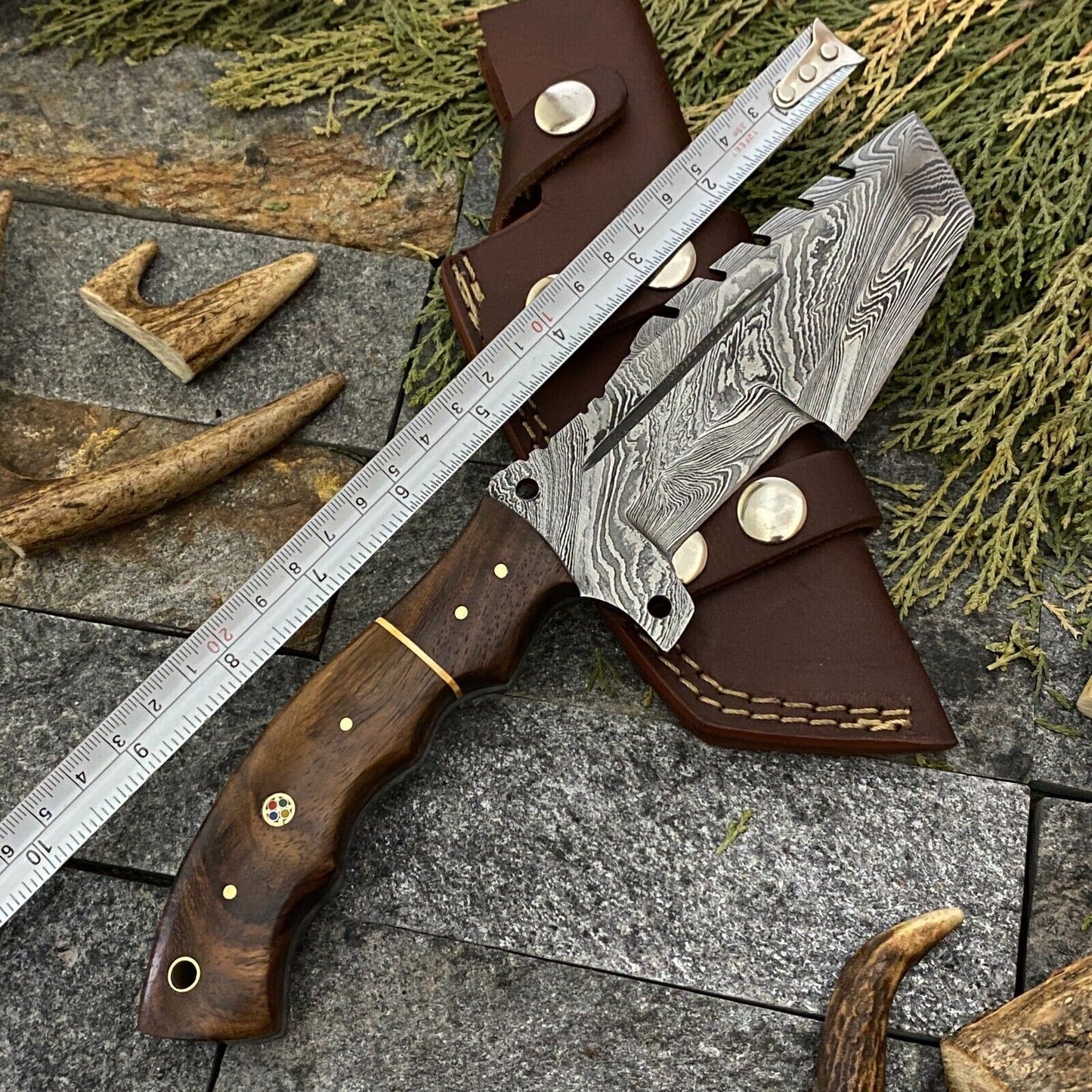 SHARDBLADE HAND FORGED DAMASCUS STEEL CAMPING TRACKER HUNTING KNIFE WITH SHEATH
