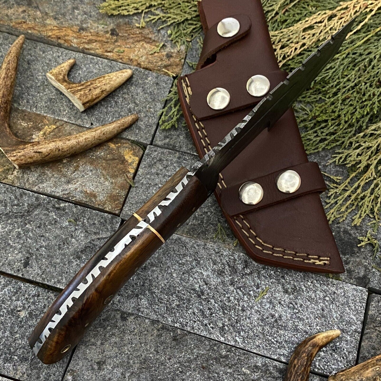 SHARDBLADE HAND FORGED DAMASCUS STEEL CAMPING TRACKER HUNTING KNIFE WITH SHEATH