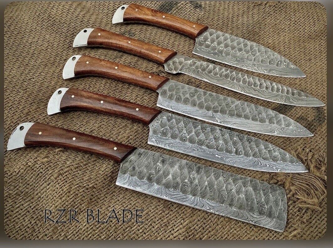 Custom Handmade HAND FORGED DAMASCUS STEEL CHEF KNIFE Set Kitchen Knives-Cutlery