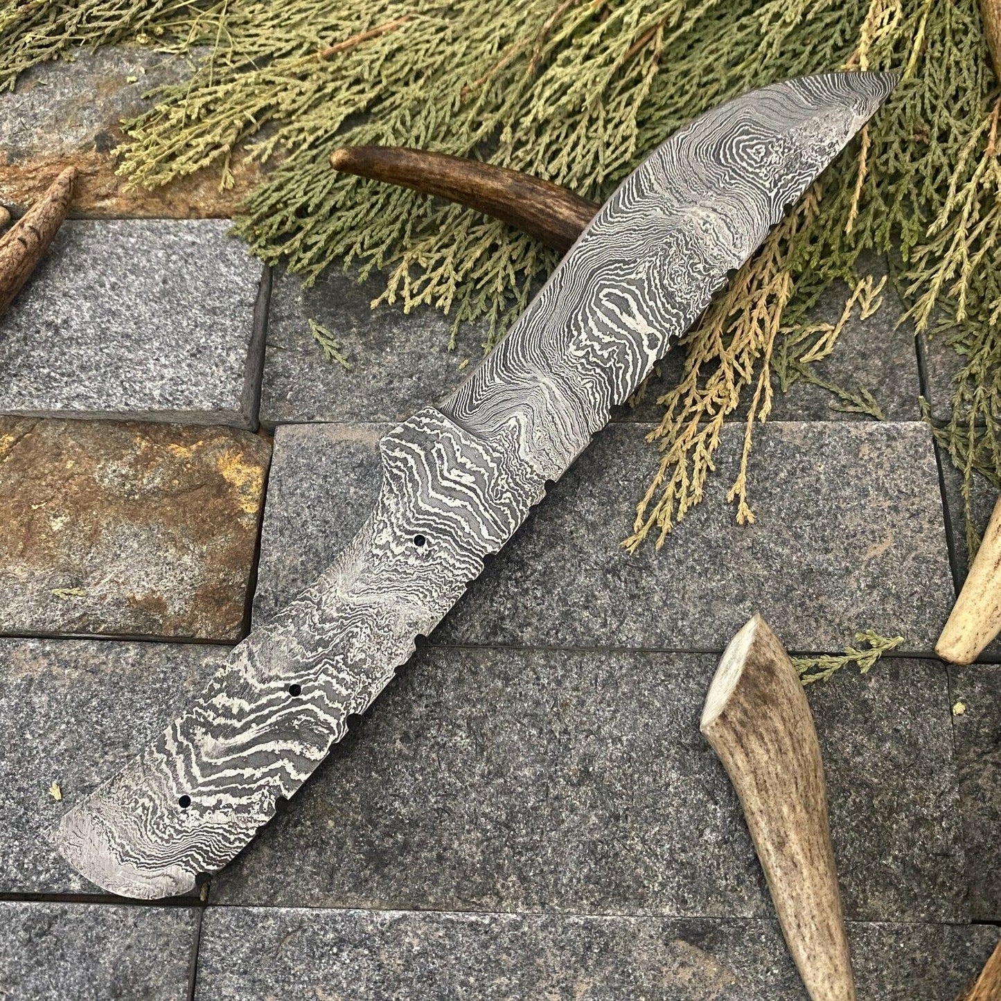 SHARDBLADE Custom HAND FORGED Damascus Steel Hunting Blank Blade Full Tang Knife