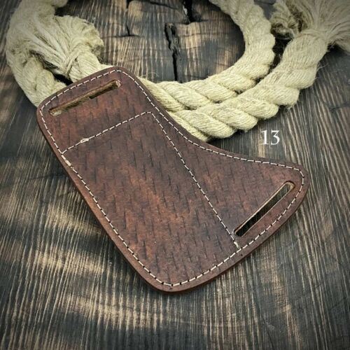 HANDMADE LEATHER ENGRAVED HORIZONTAL 6" SHEATH FOR FOLDING POCKET BUCK KNIFE 110