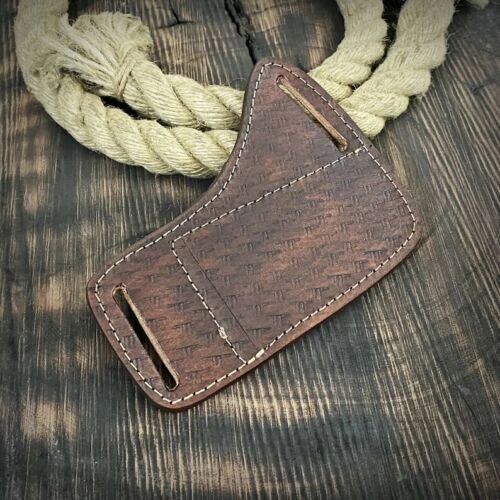 HANDMADE LEATHER ENGRAVED HORIZONTAL 6" SHEATH FOR FOLDING POCKET BUCK KNIFE 110