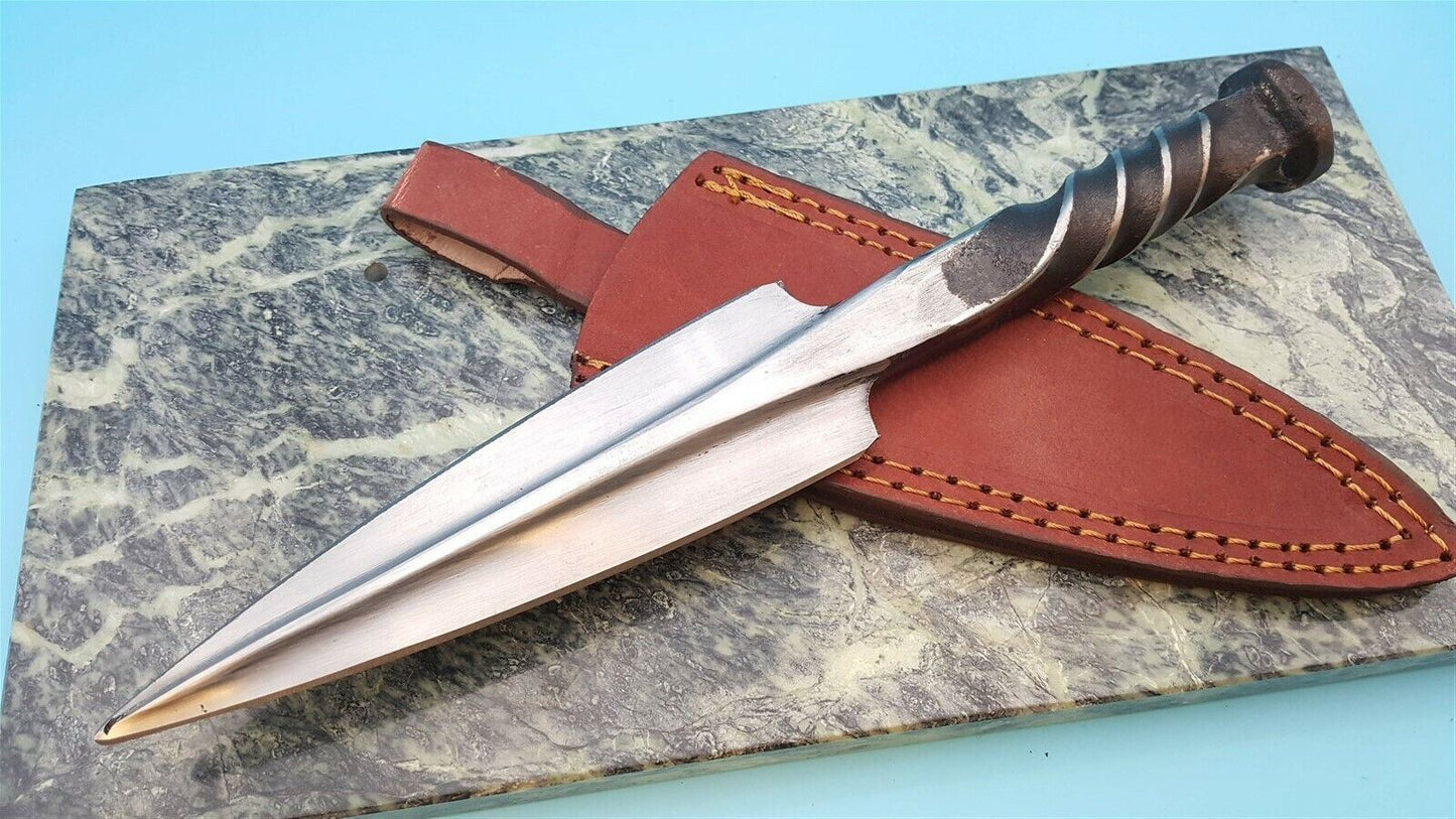 SHARD CUSTOM HAND FORGED Carbon Steel Spear Point Dagger Hunting Knife W/Sheath
