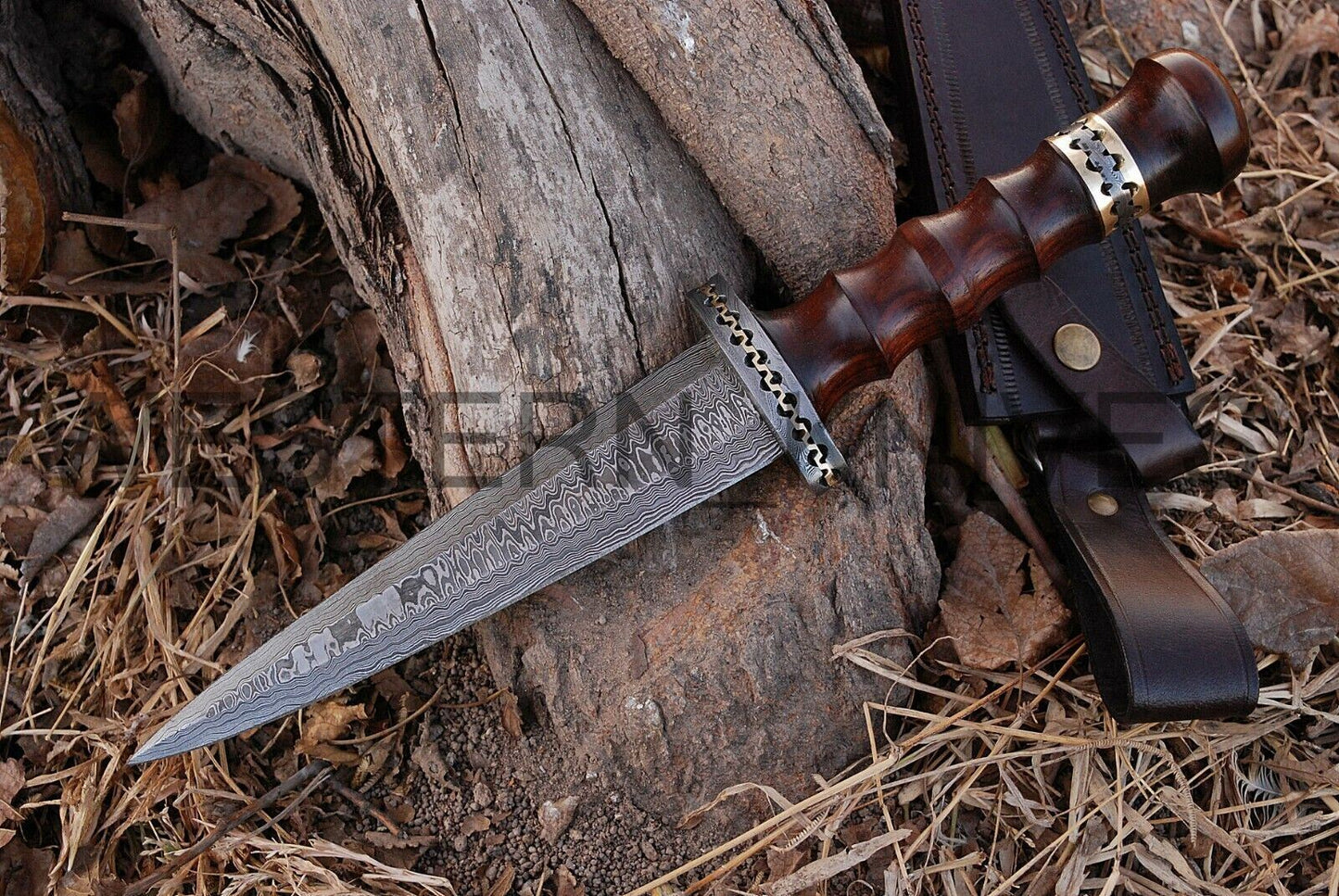 SHARDBLADE CUSTOM HAND FORGE Damascus Steel Dagger Bowie Hunting Knife W/Sheath
