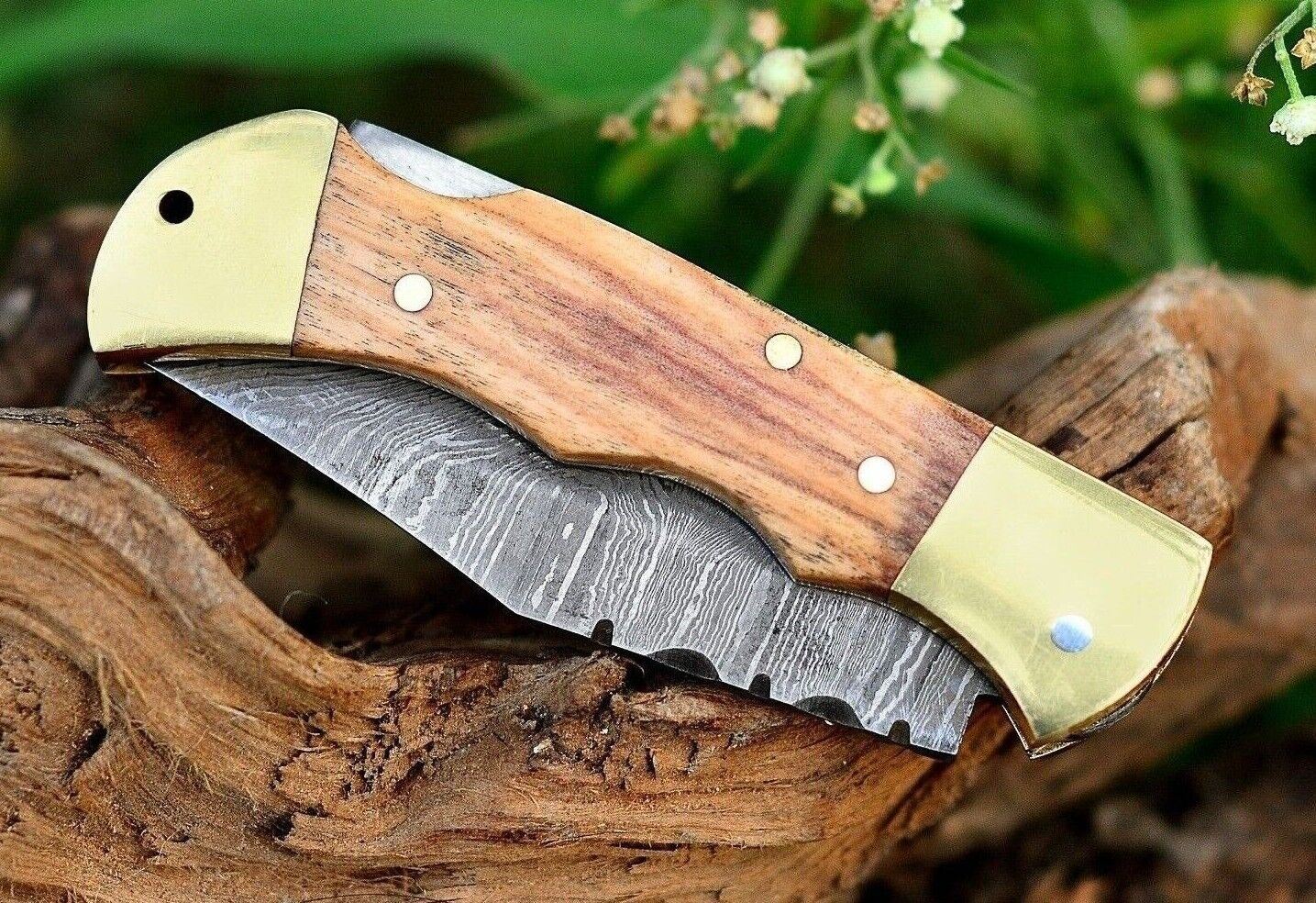 SHARDBLADE HAND FORGED DAMASCUS STEEL Lock Back Folding Pocket Knife W/Sheath