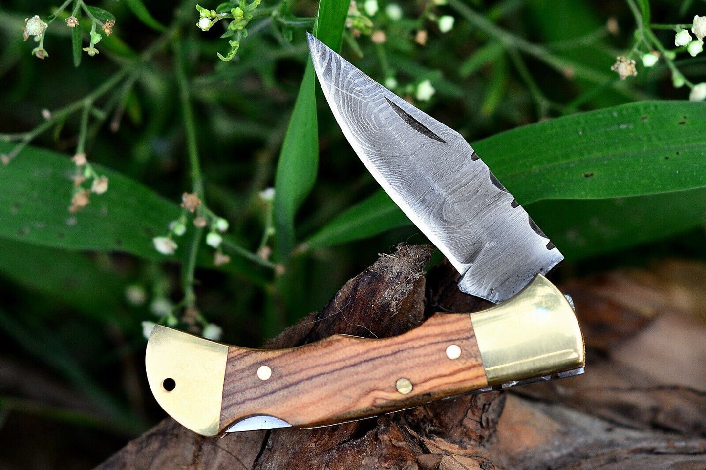 SHARDBLADE HAND FORGED DAMASCUS STEEL Lock Back Folding Pocket Knife W/Sheath