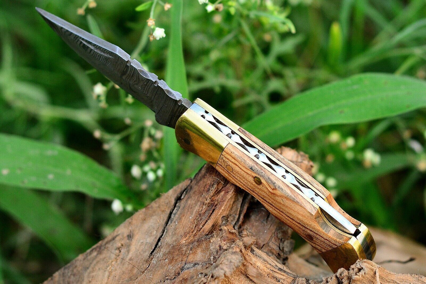 SHARDBLADE HAND FORGED DAMASCUS STEEL Lock Back Folding Pocket Knife W/Sheath