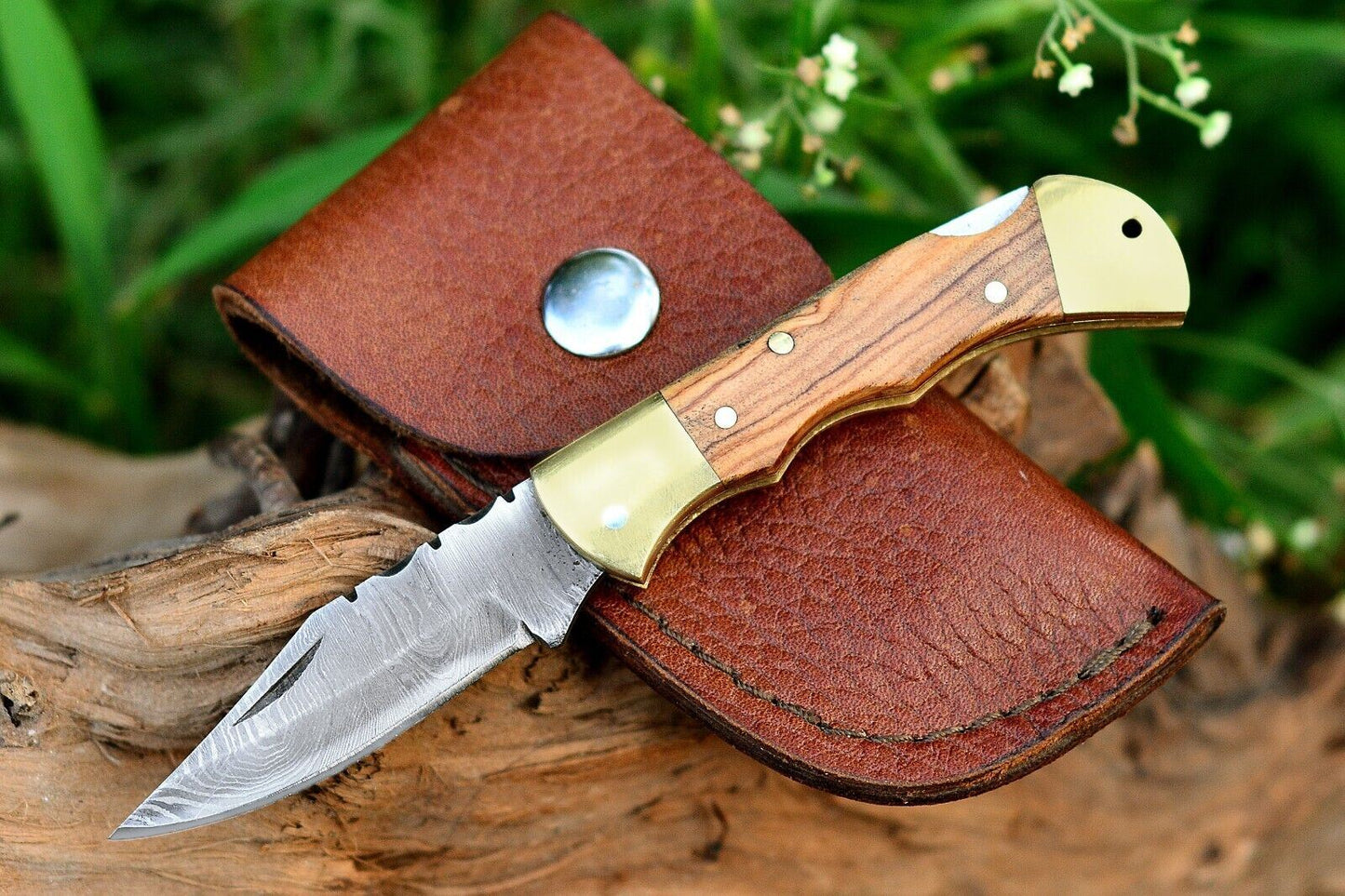 SHARDBLADE HAND FORGED DAMASCUS STEEL Lock Back Folding Pocket Knife W/Sheath