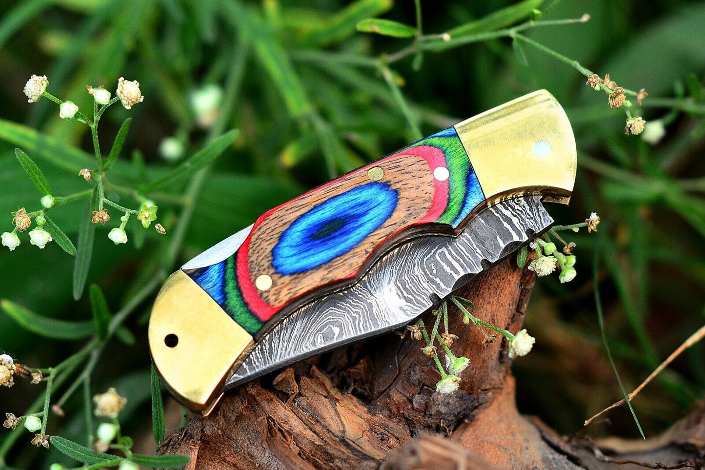 SHARDBLADE CUSTOM HAND FORGED DAMASCUS STEEL EDC Folding Pocket Knife W/Sheath