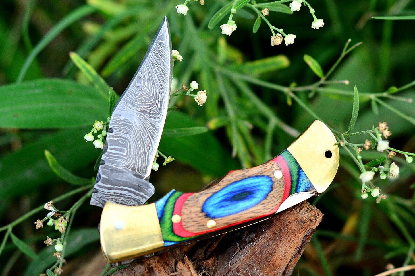 SHARDBLADE CUSTOM HAND FORGED DAMASCUS STEEL EDC Folding Pocket Knife W/Sheath