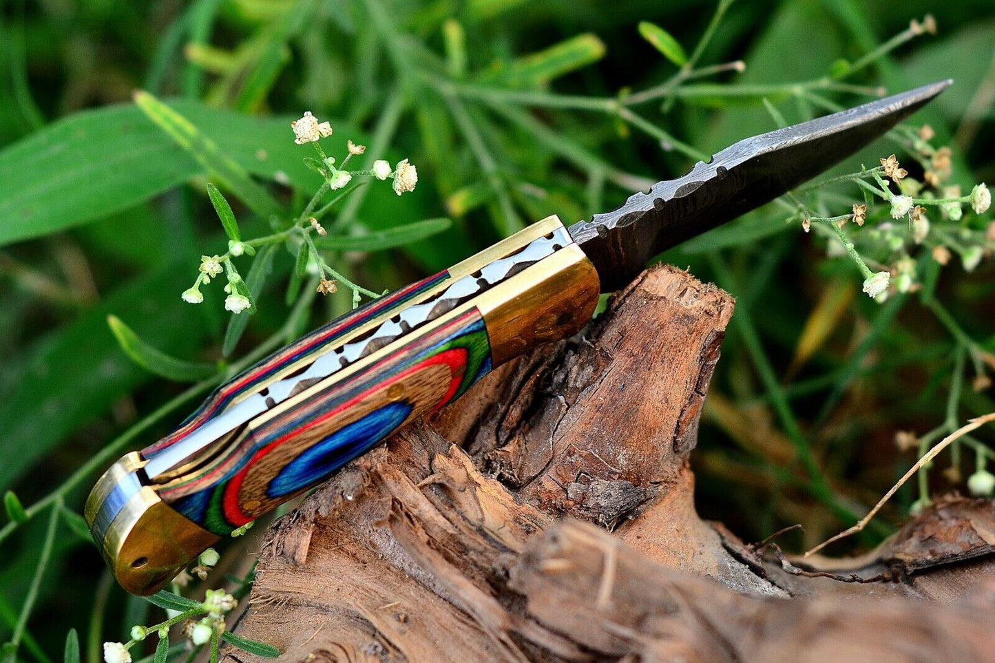SHARDBLADE CUSTOM HAND FORGED DAMASCUS STEEL EDC Folding Pocket Knife W/Sheath