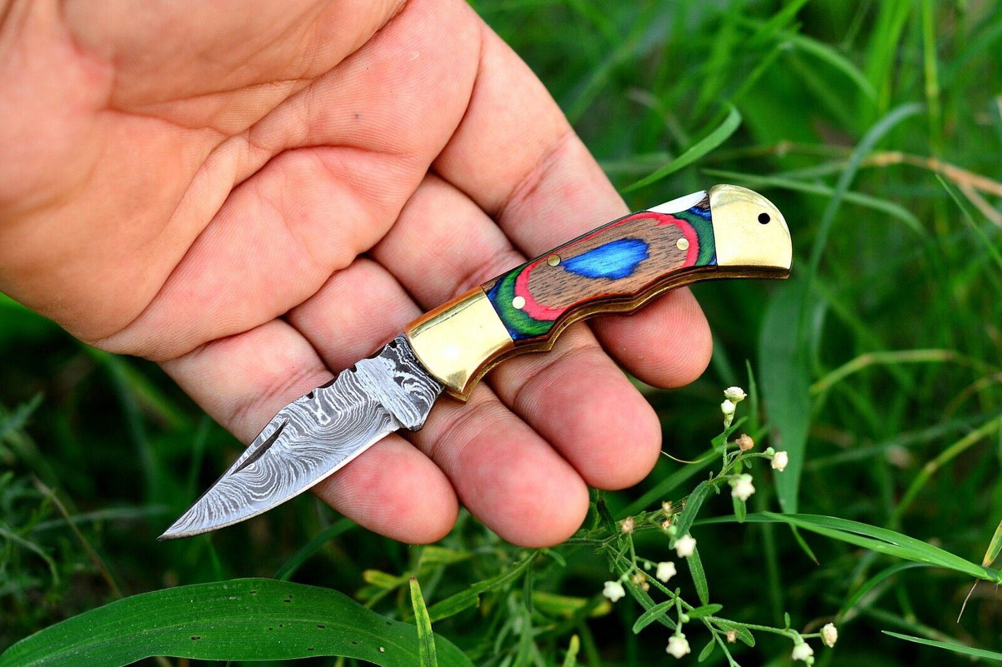 SHARDBLADE CUSTOM HAND FORGED DAMASCUS STEEL EDC Folding Pocket Knife W/Sheath