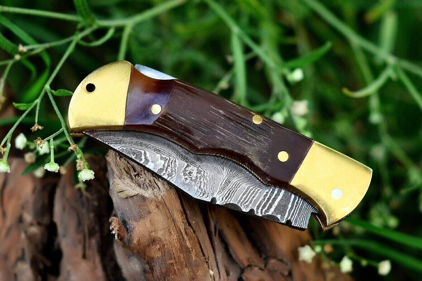 SHARDBLADE HAND FORGED DAMASCUS STEEL LockBack EDC Folding Pocket Knife W/Sheath