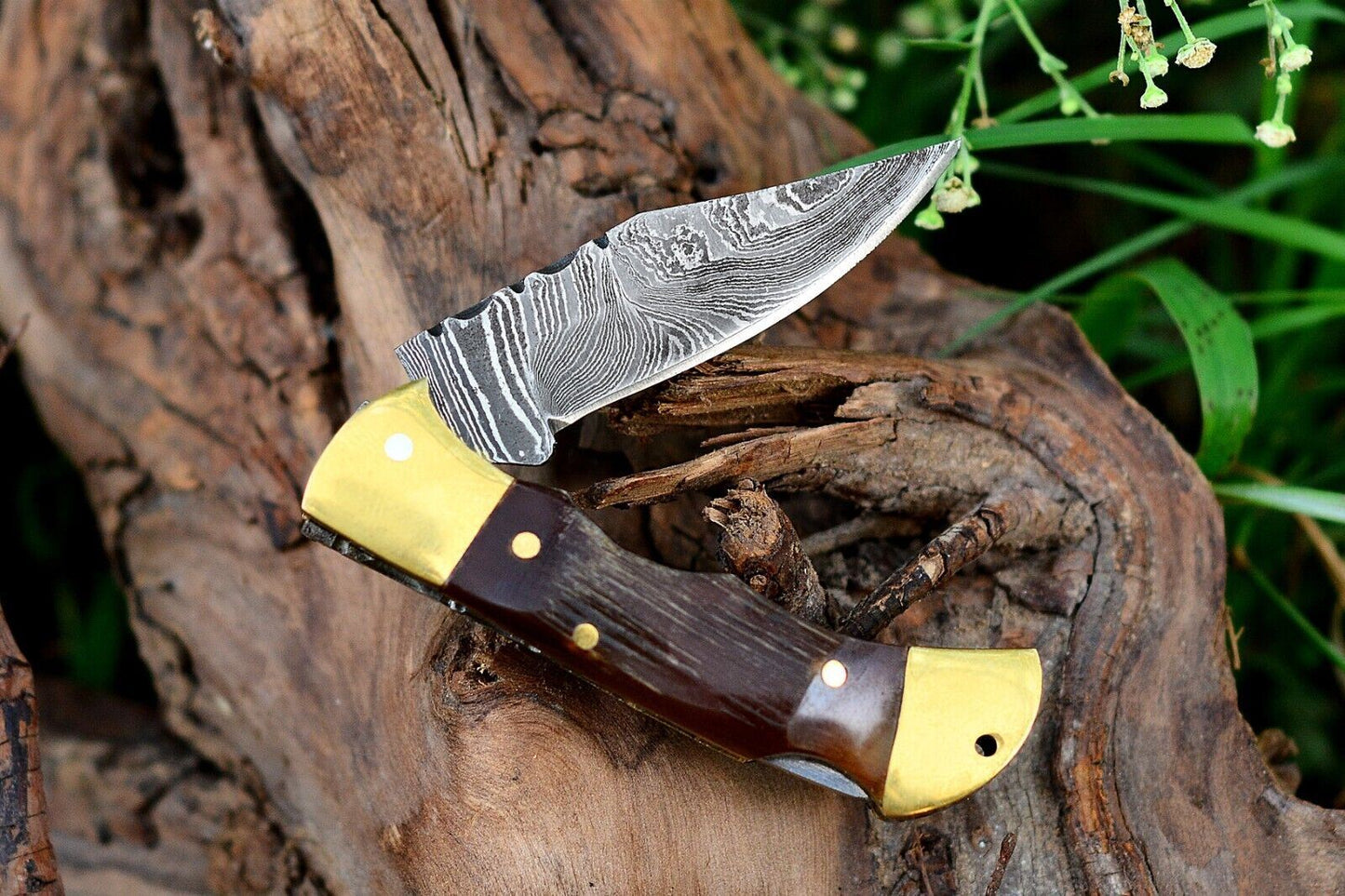 SHARDBLADE HAND FORGED DAMASCUS STEEL LockBack EDC Folding Pocket Knife W/Sheath