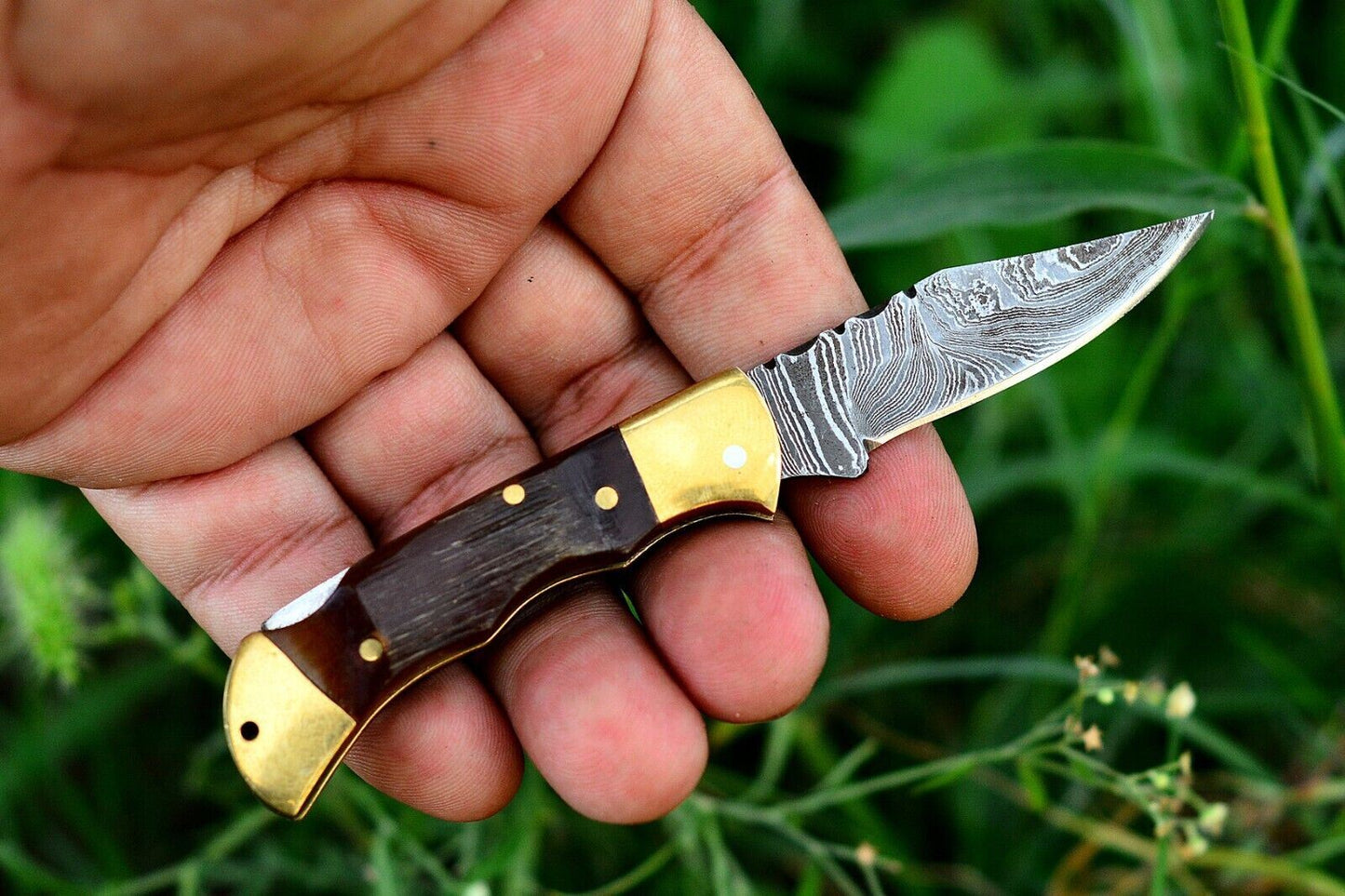 SHARDBLADE HAND FORGED DAMASCUS STEEL LockBack EDC Folding Pocket Knife W/Sheath