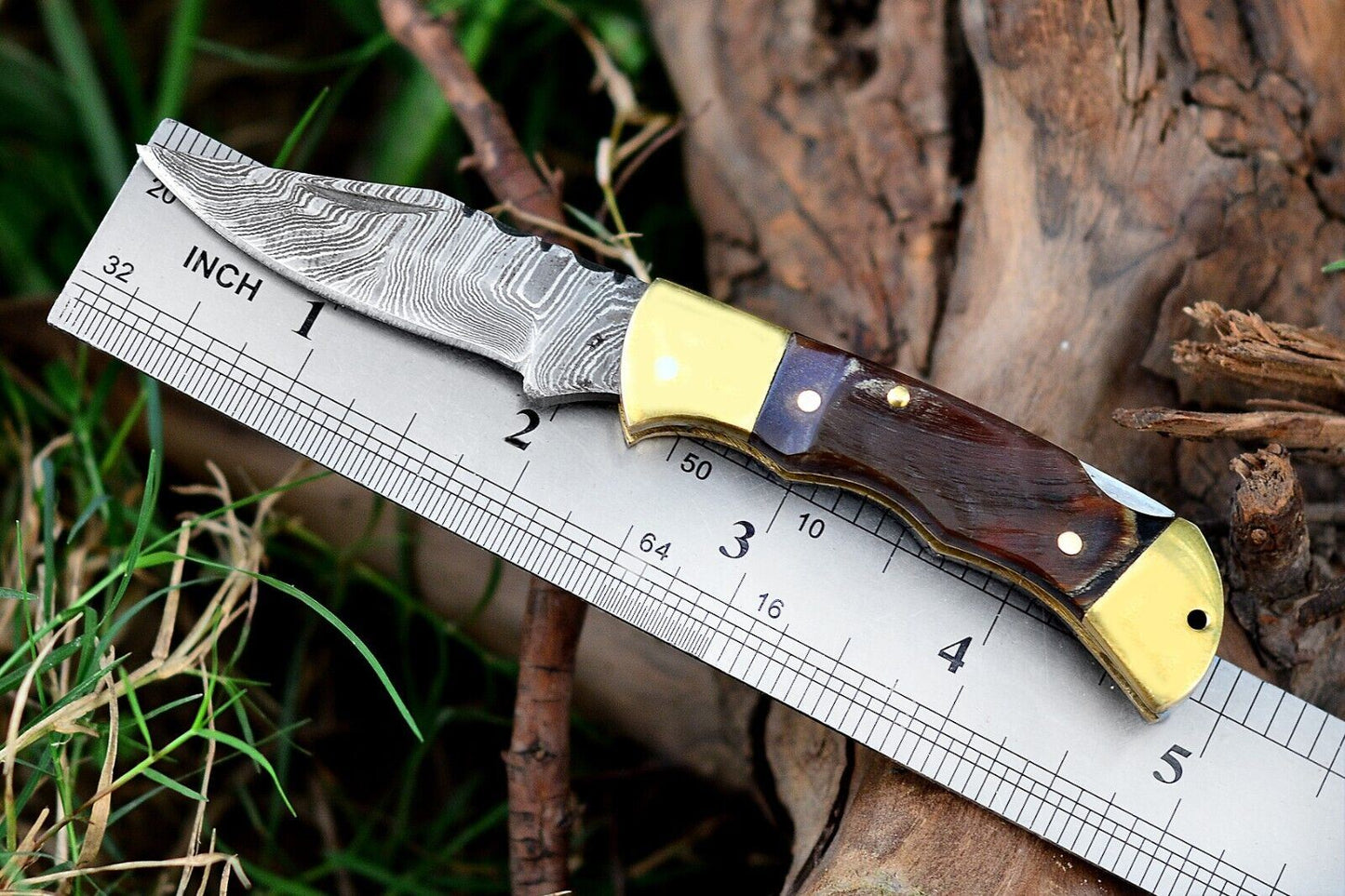 SHARDBLADE HAND FORGED DAMASCUS STEEL LockBack EDC Folding Pocket Knife W/Sheath