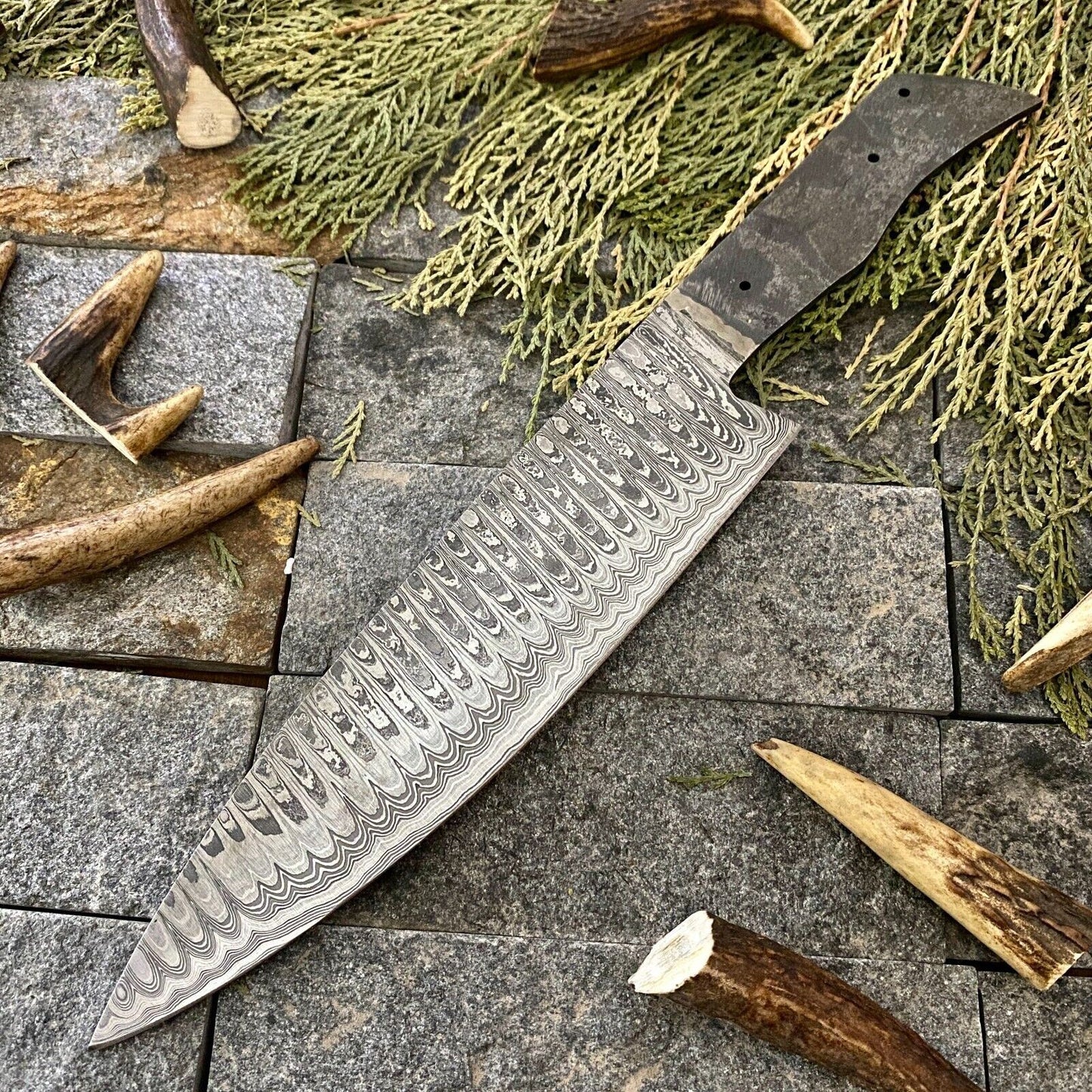 12”CUSTOM HAND FORGED Damascus Steel Chef knife Blank Blade Knife Making Supply