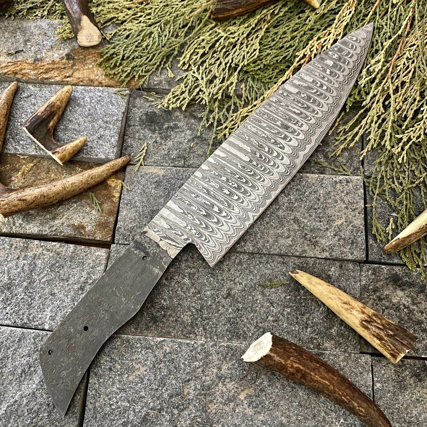 12”CUSTOM HAND FORGED Damascus Steel Chef knife Blank Blade Knife Making Supply