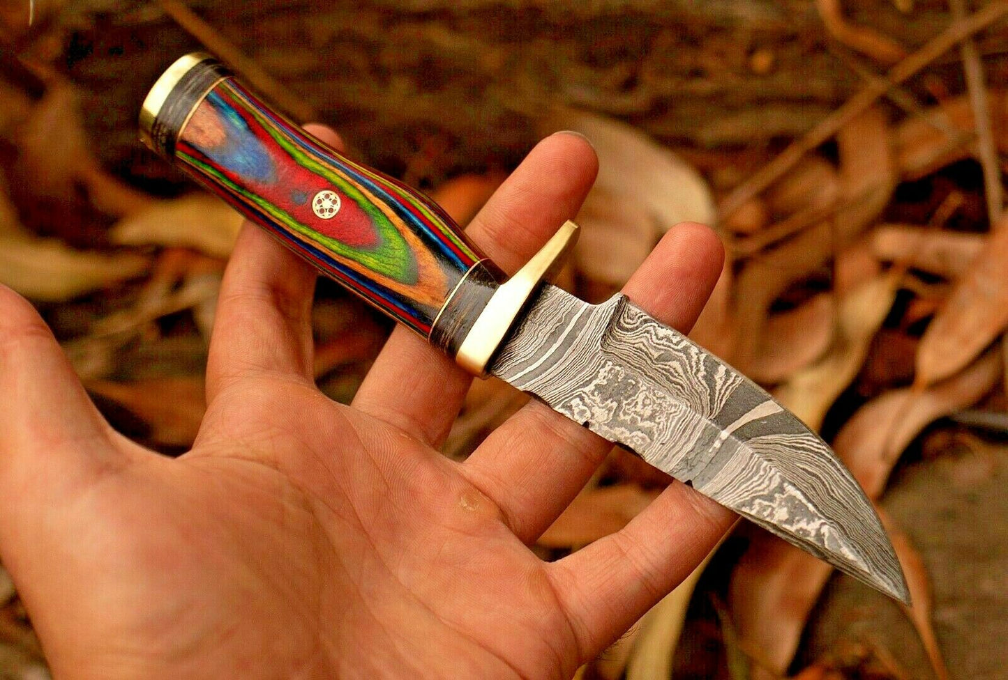 CUSTOM HANDMADE FORGED DAMASCUS Steel Hunting Knife Wood & Brass Guard Handle