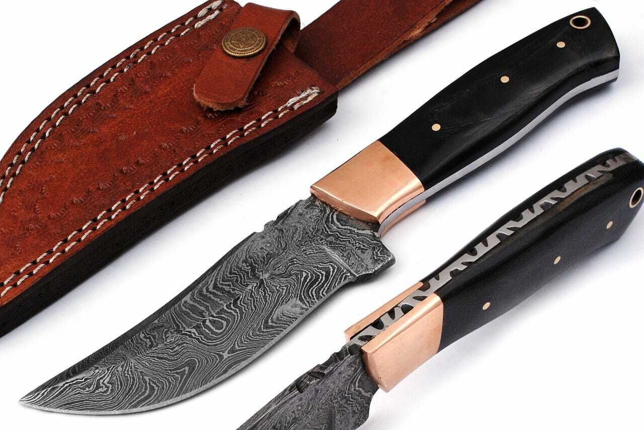 Customs Hand Made Damascus Steel Hunting Folding Knife Brass Bolster W