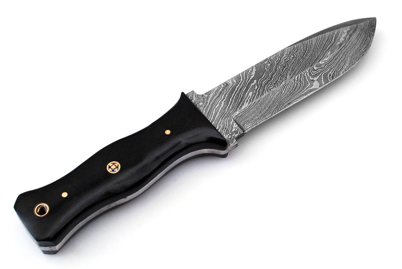 Custom Handmade Forged Damascus Steel Hunting Fixblade knife Bull Horn Handle Come With Genuine Leather Sheath FS119