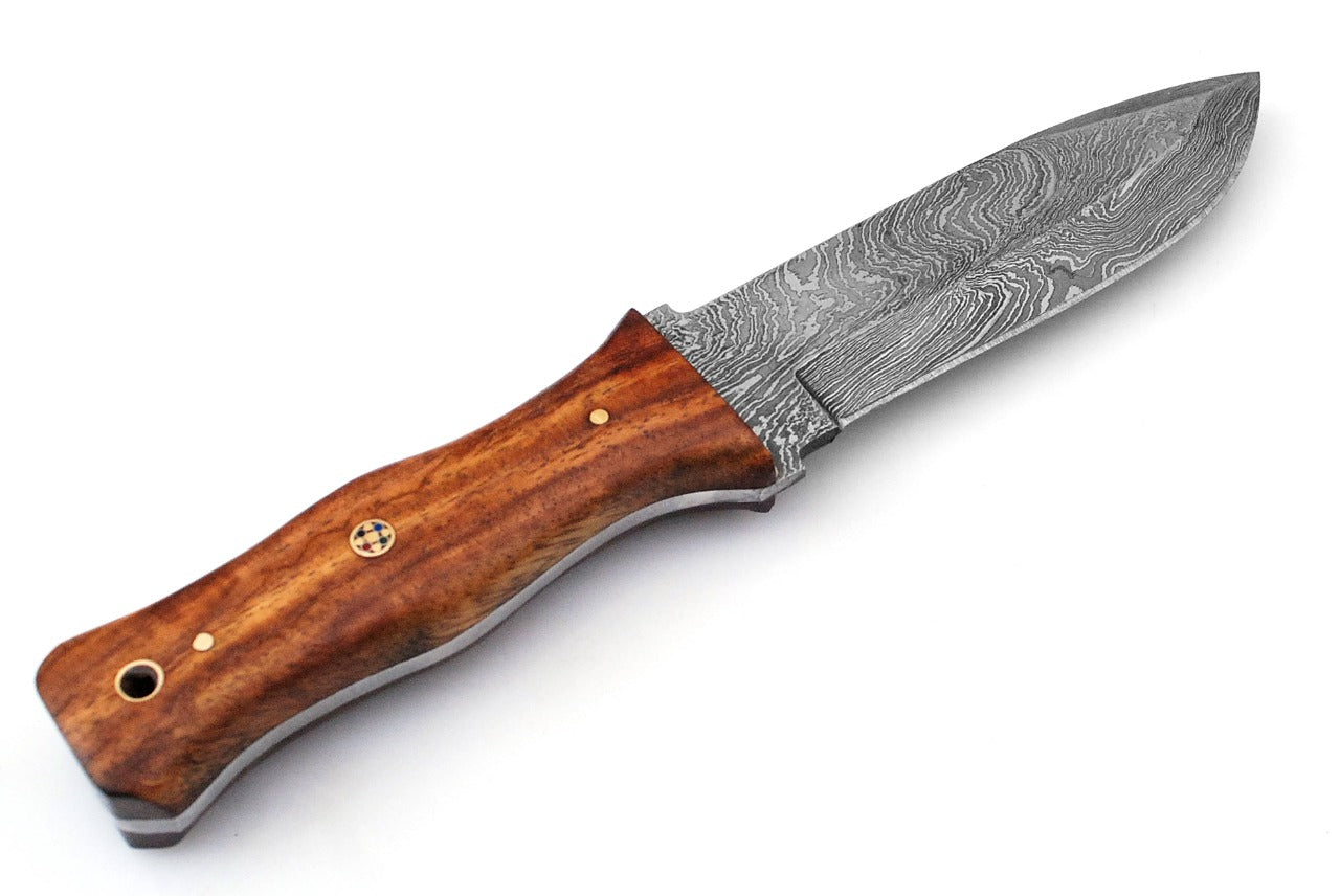 8.5" Custom Handmade Forged Damascus Steel Hunting Fixblade knife Rose Wood Handle Come With Genuine Leather Sheath FS119