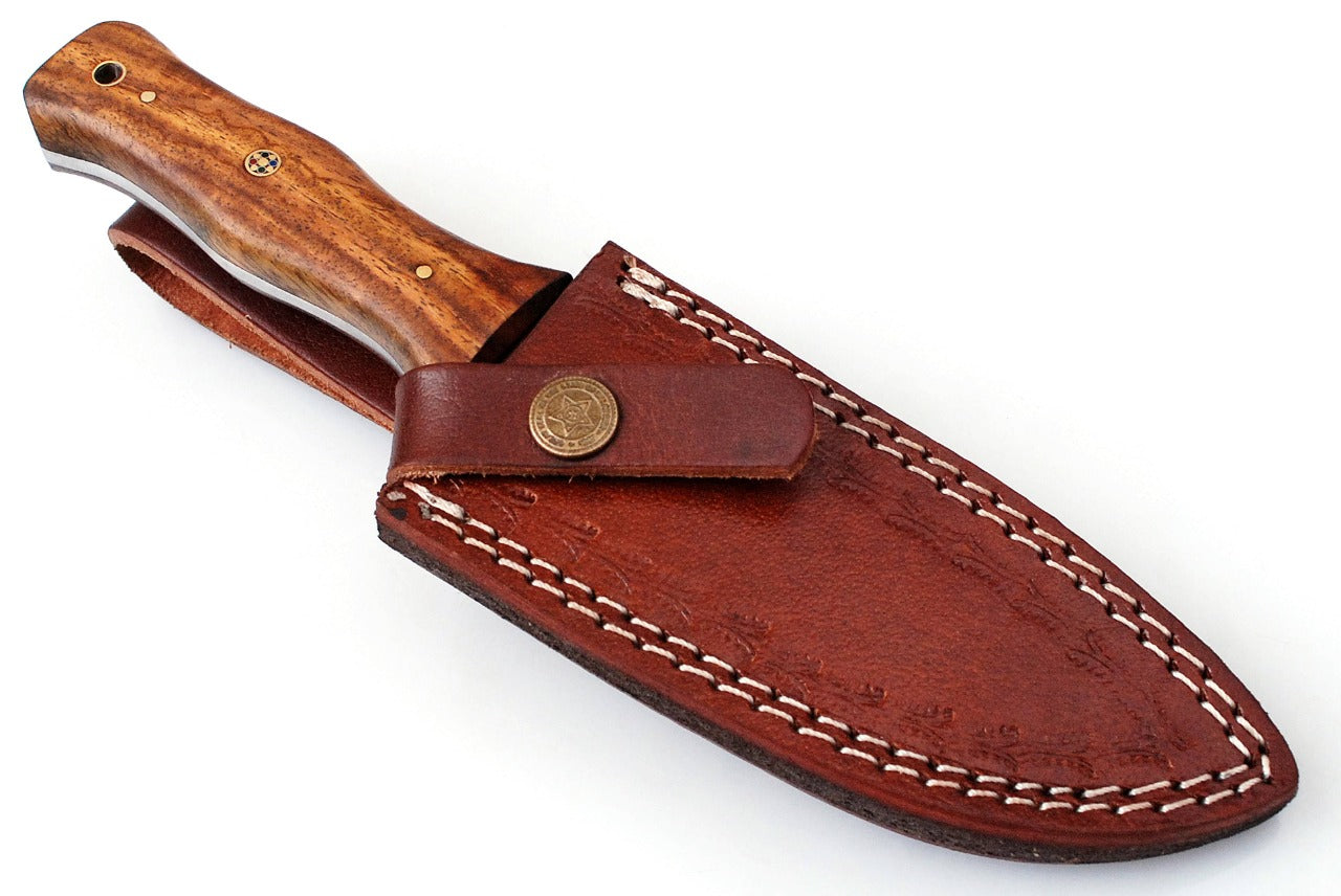 8.5" Custom Handmade Forged Damascus Steel Hunting Fixblade knife Rose Wood Handle Come With Genuine Leather Sheath FS119