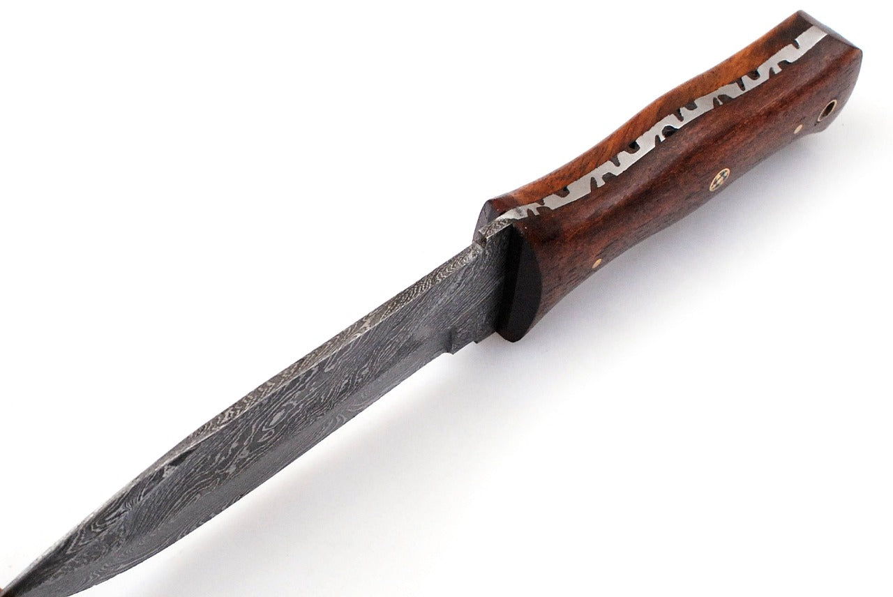 8.5" Custom Handmade Forged Damascus Steel Hunting Fixblade knife Rose Wood Handle Come With Genuine Leather Sheath FS119